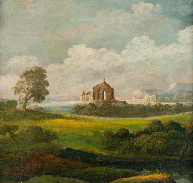 Gothic church ruins in a vast landscape Englisch