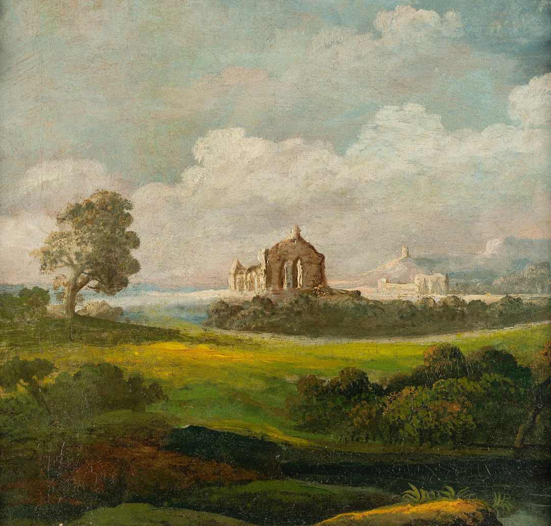 Gothic church ruins in a vast landscape Englisch