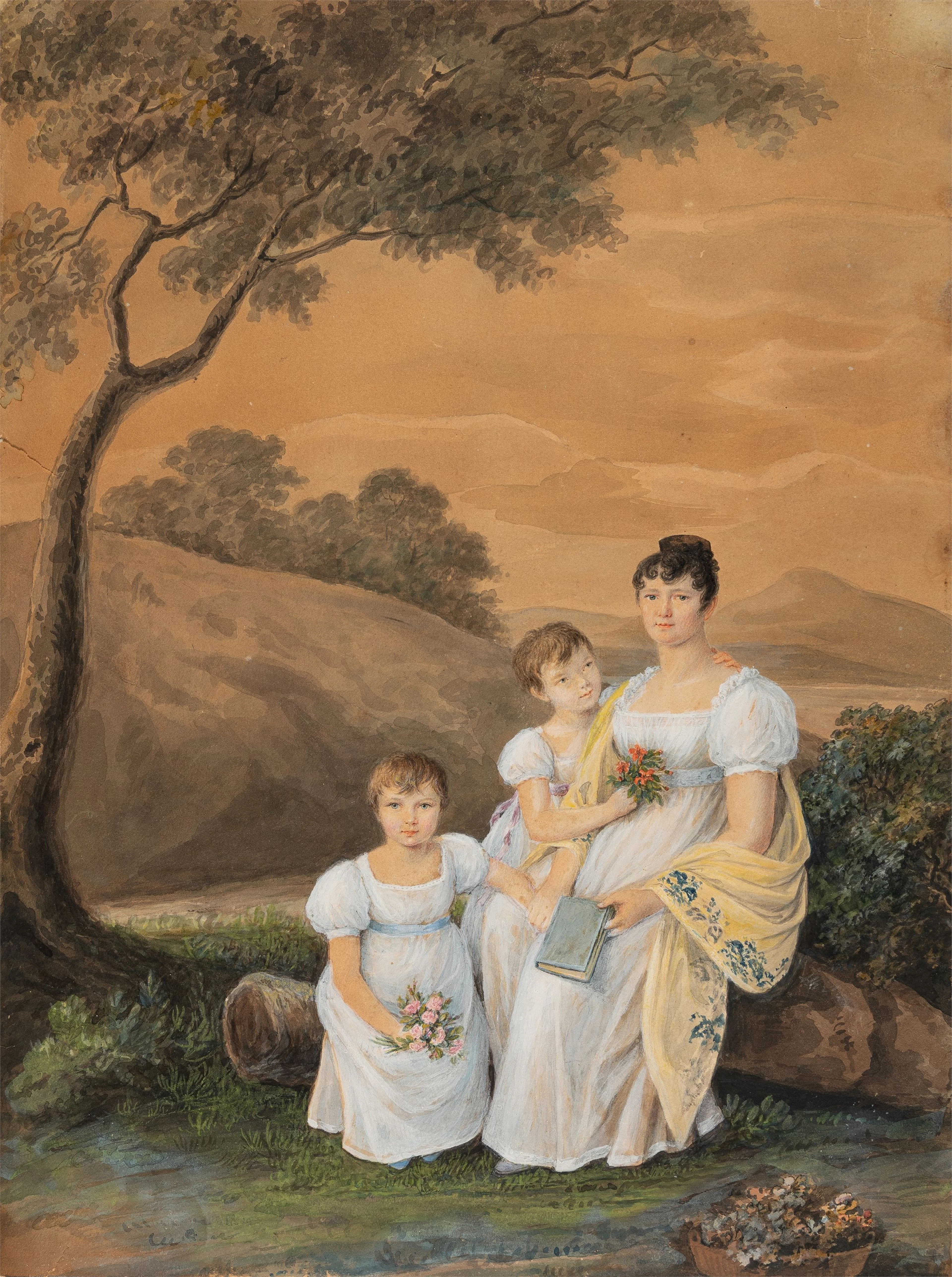 The wife of Friedrich Ludwig von Sckell with her daughters Franziska Schöpfer
