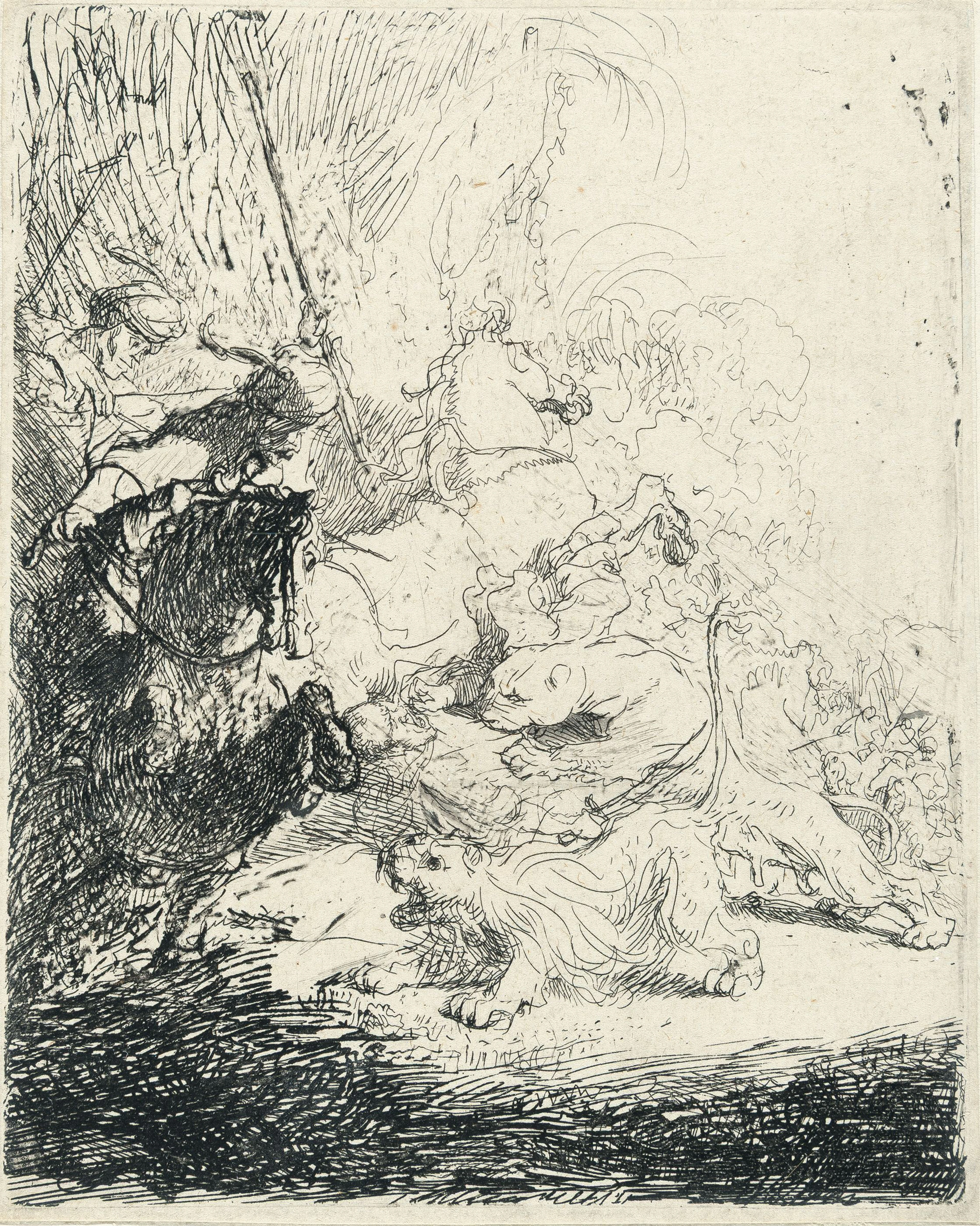 The Small Lion Hunt (with Two Lions) Rembrandt Harmensz. van Rijn