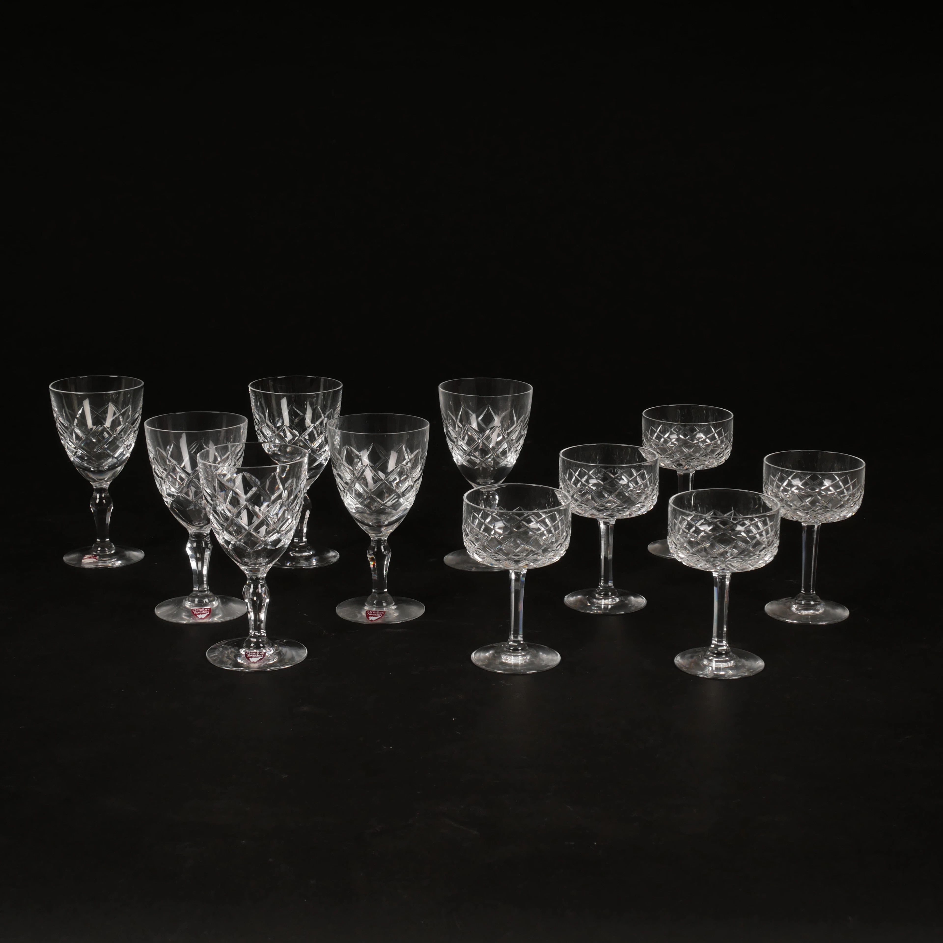 GLAS, 6+5 st, rutslipat kristallglas, Orrefors.