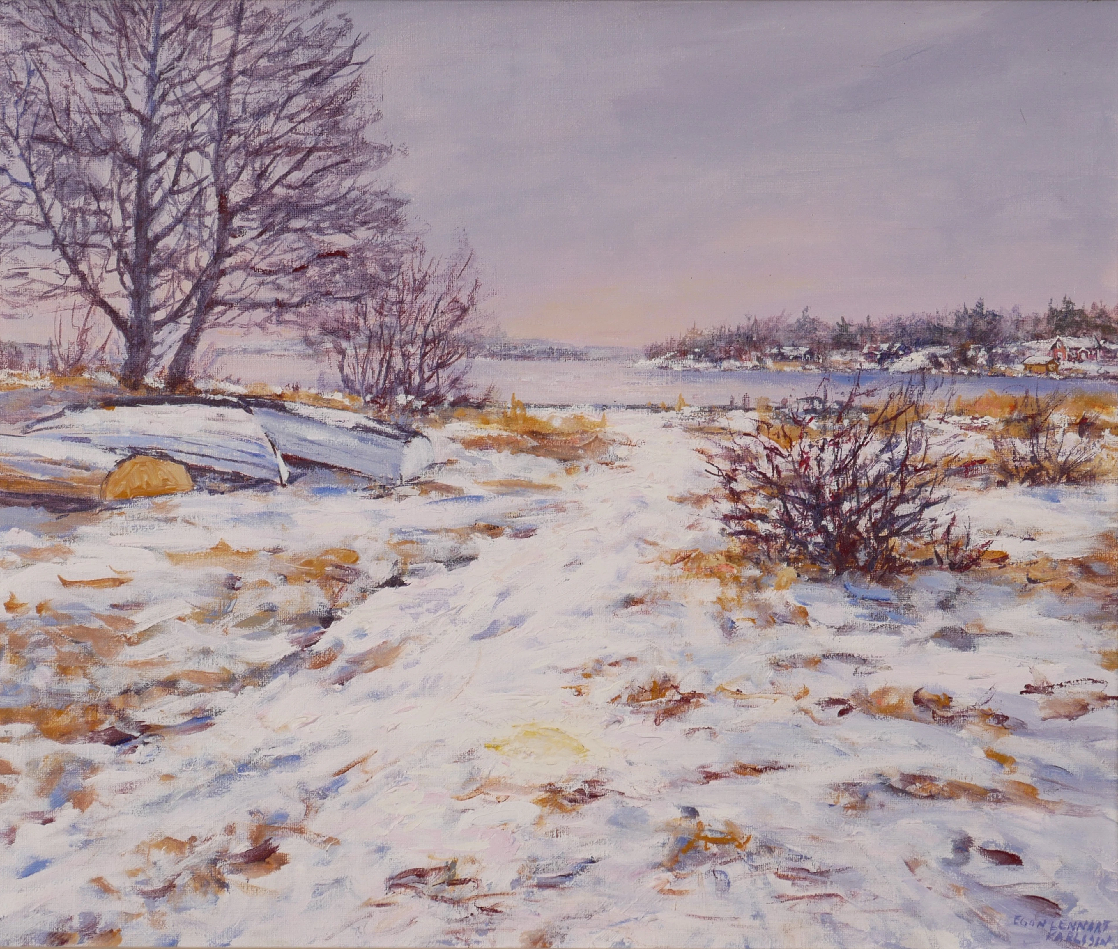 EGON KARLSSON. "Matvik Nytäppet mot Kalvö", olja på duk, signerad