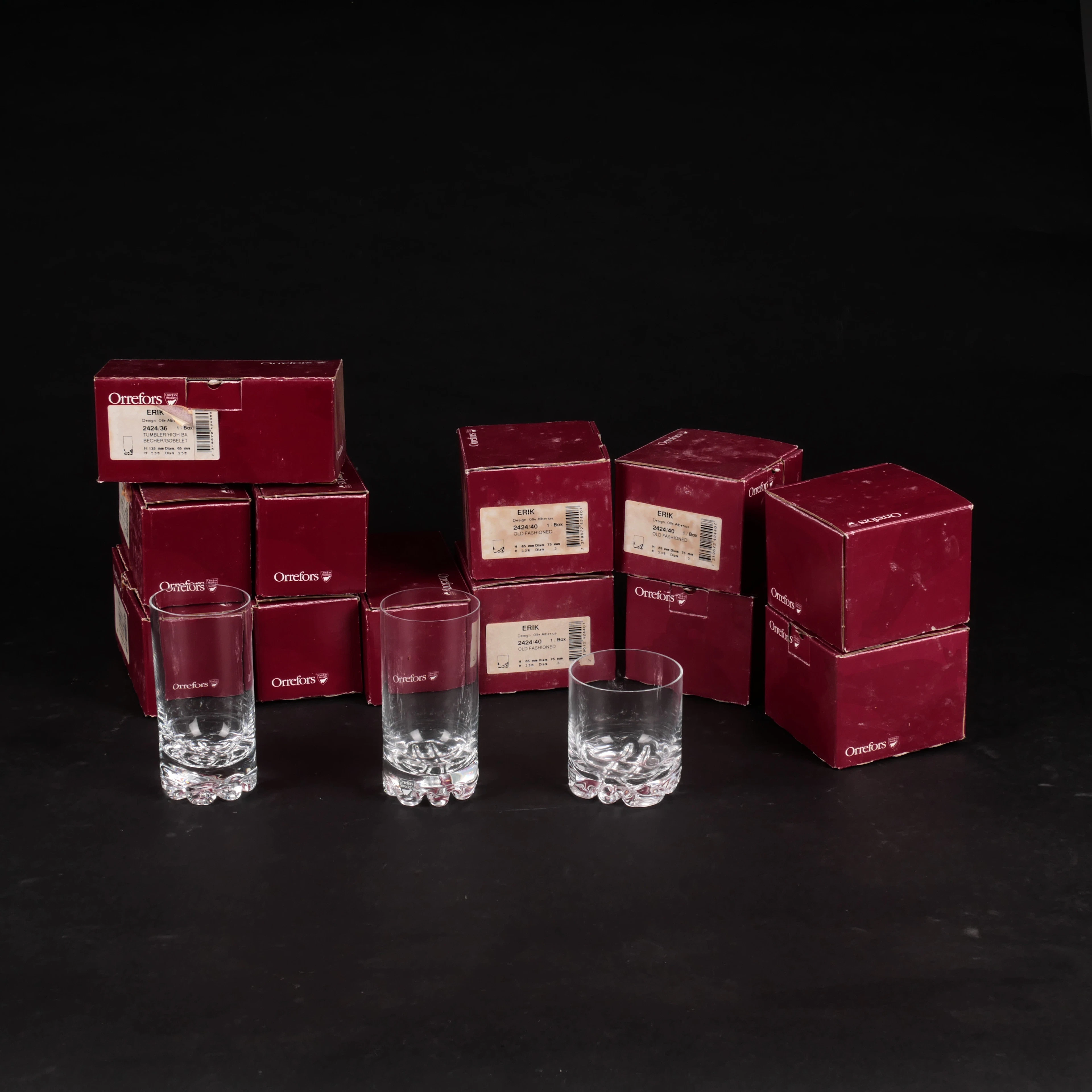 OLLE ALBERIUS. Glas Old Fashioned och Tumbler, 8+7 st, "Erik", Orrefors.