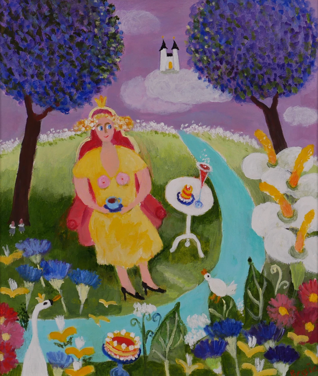 BESSIE JOHANSON. "I rosa stolen", olja på pannå, signerad Bessie.