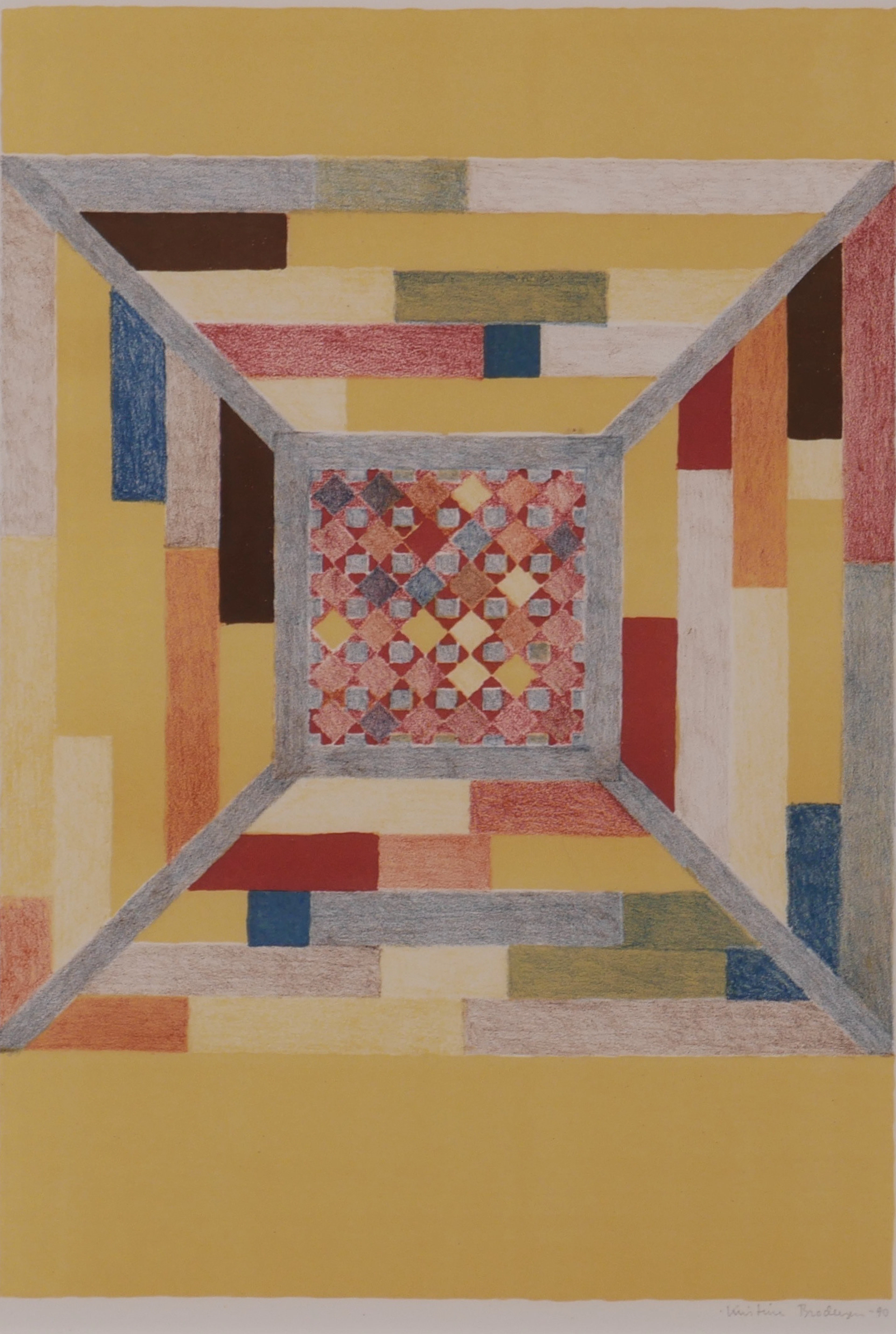 KRISTINE BRODERSEN. Komposition, litografiskt tryck, signerad.