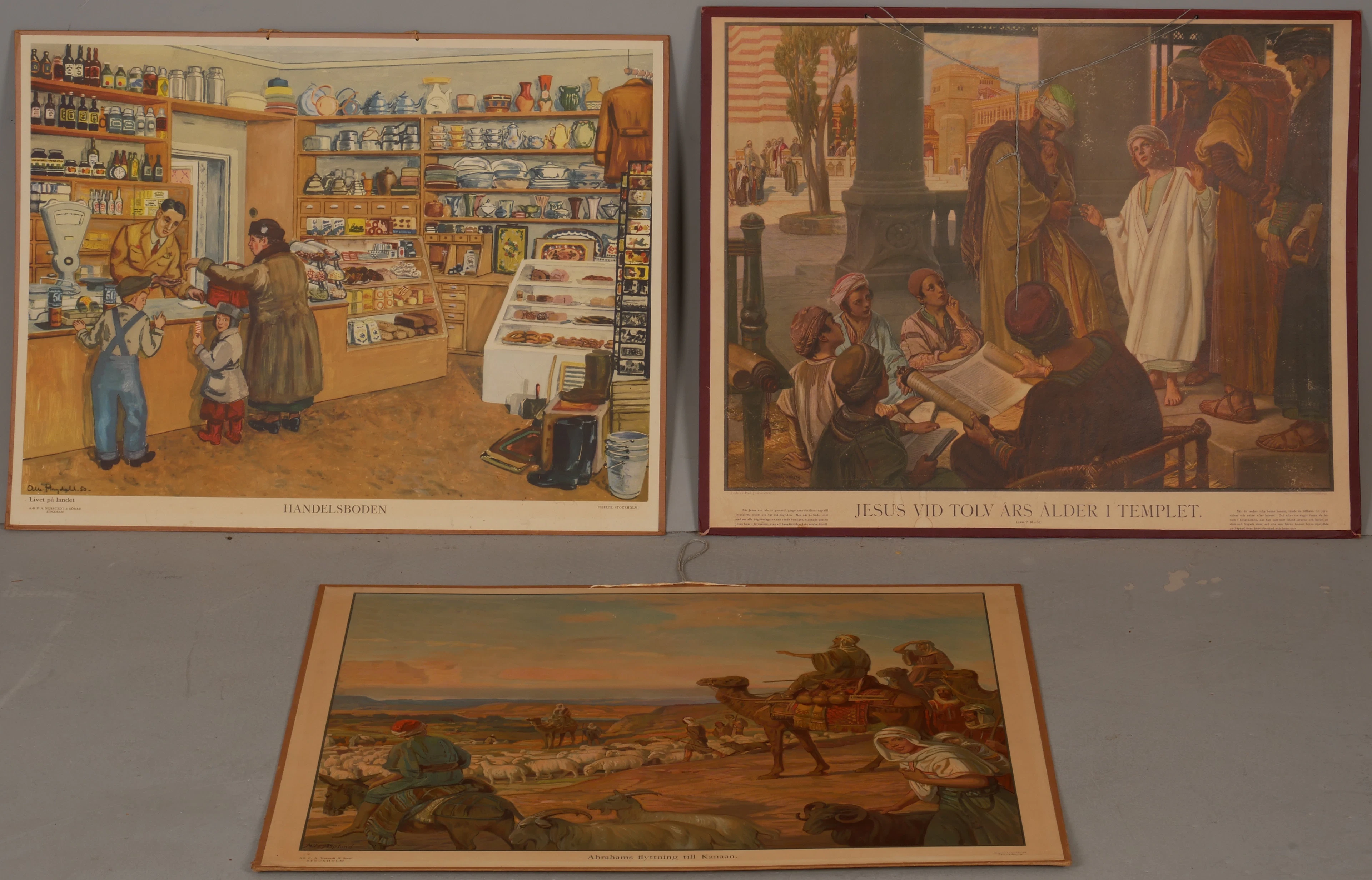 SKOLPLANSCHER, 3 st, bla "Handelsboden", 1900-tal.