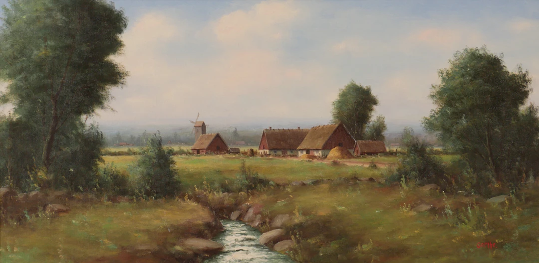 BROR "GORTHE" PERSSON. Skånegård, olja på duk, signerad Gorthe.