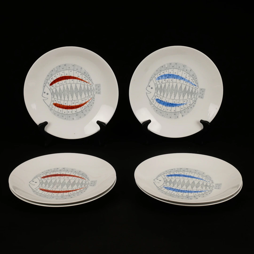TALLRIKAR, 6 st, fiskdekor, porslin, 1900-talets tredje kvartal.