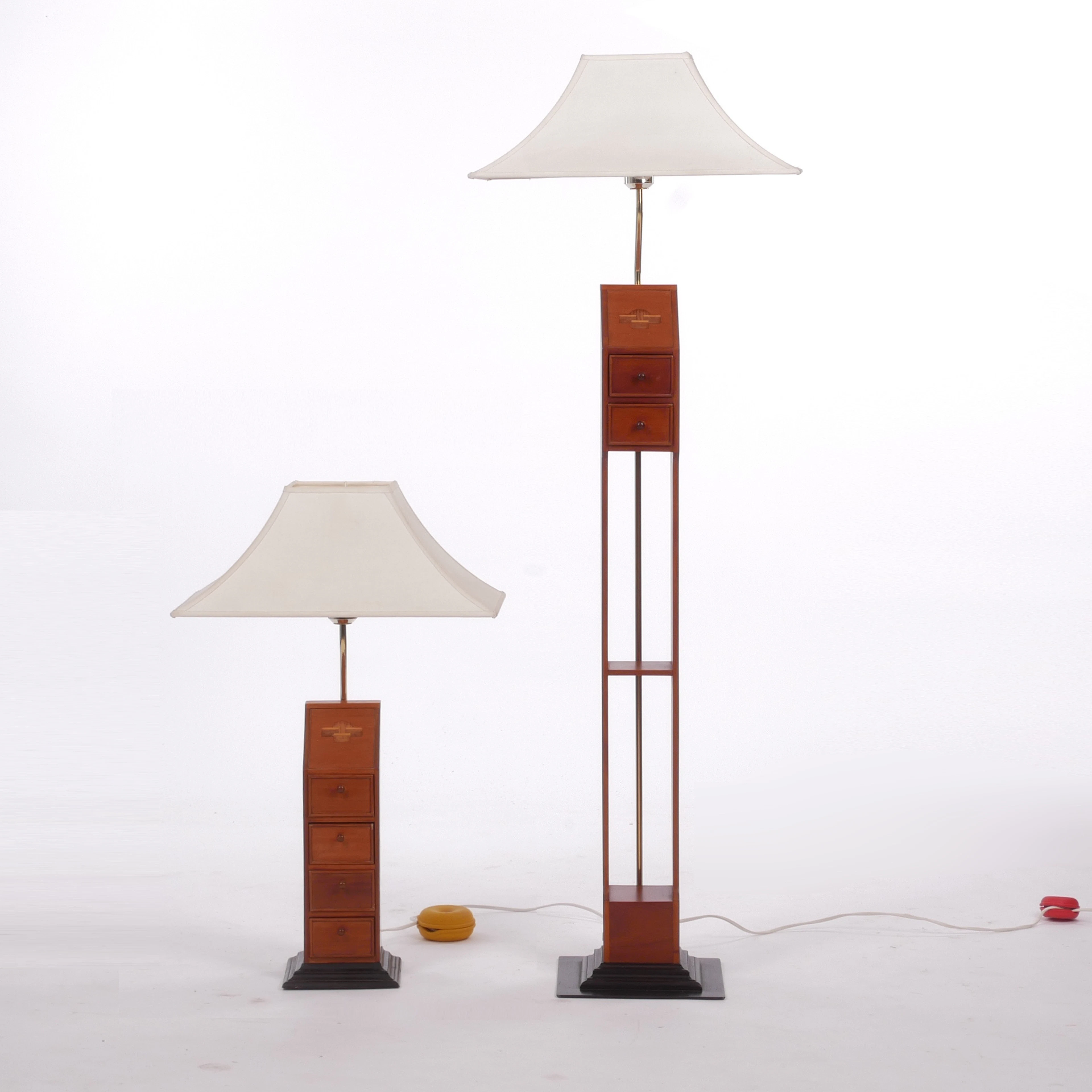 GOLVLAMPA OCH BORDSLAMPA, mässing och trä, Bergboms Scanlight, 1900-talets