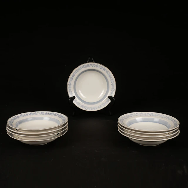DJUPA TALLRIKAR, 9 st, "Rosmarin", porslin, Upsala Ekeby, 1950/60-tal.