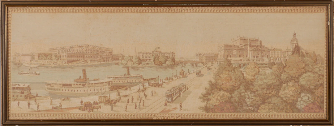 TEXTILTAVLA, Panoramabild Stockholm, 1900-talets första del.