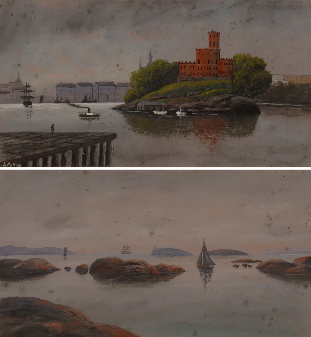 AMALIA MILLAR. Tavlor, 2 st, gouache.
