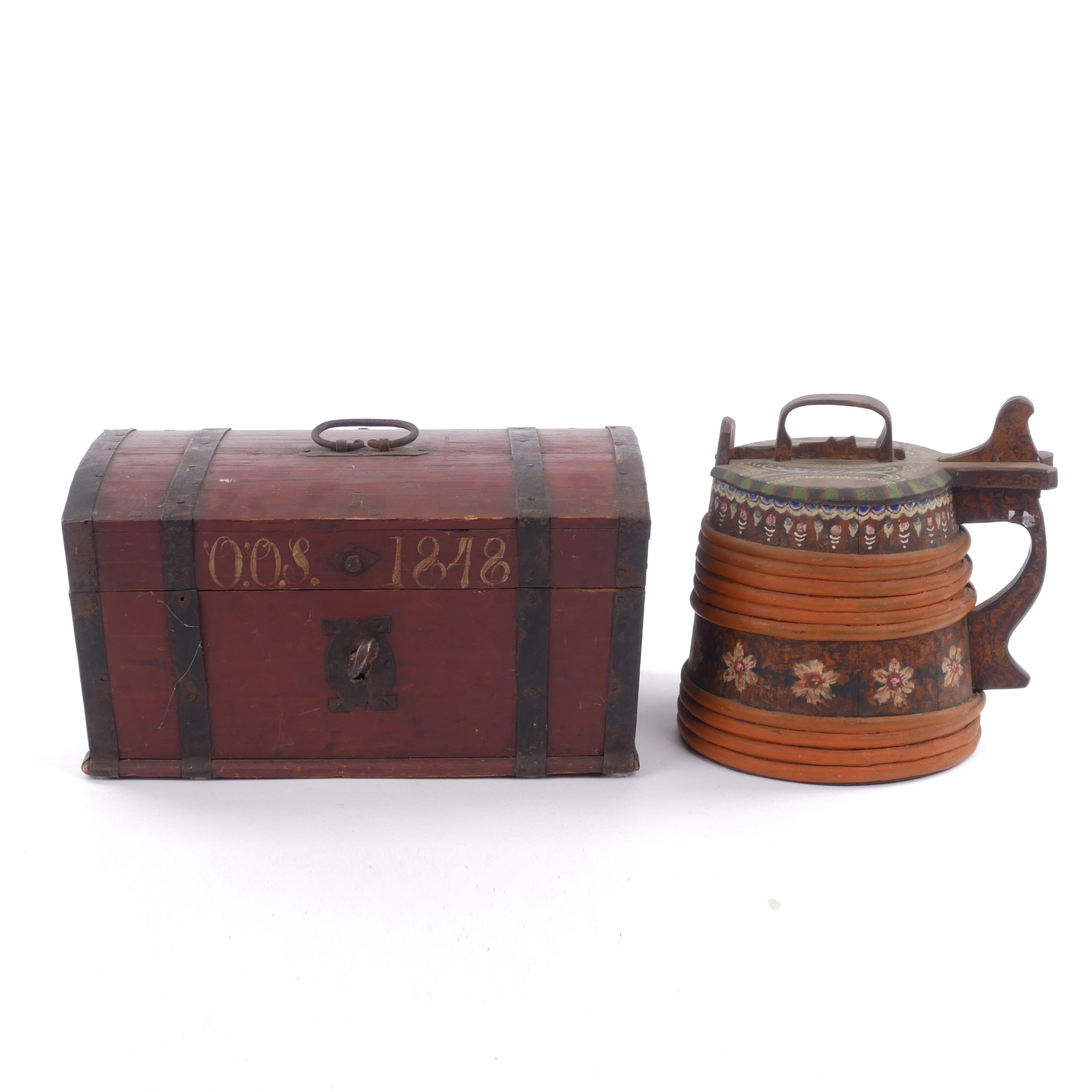 SKRIN OCH STÅNKA, trä, allmoge, 1800-tal.