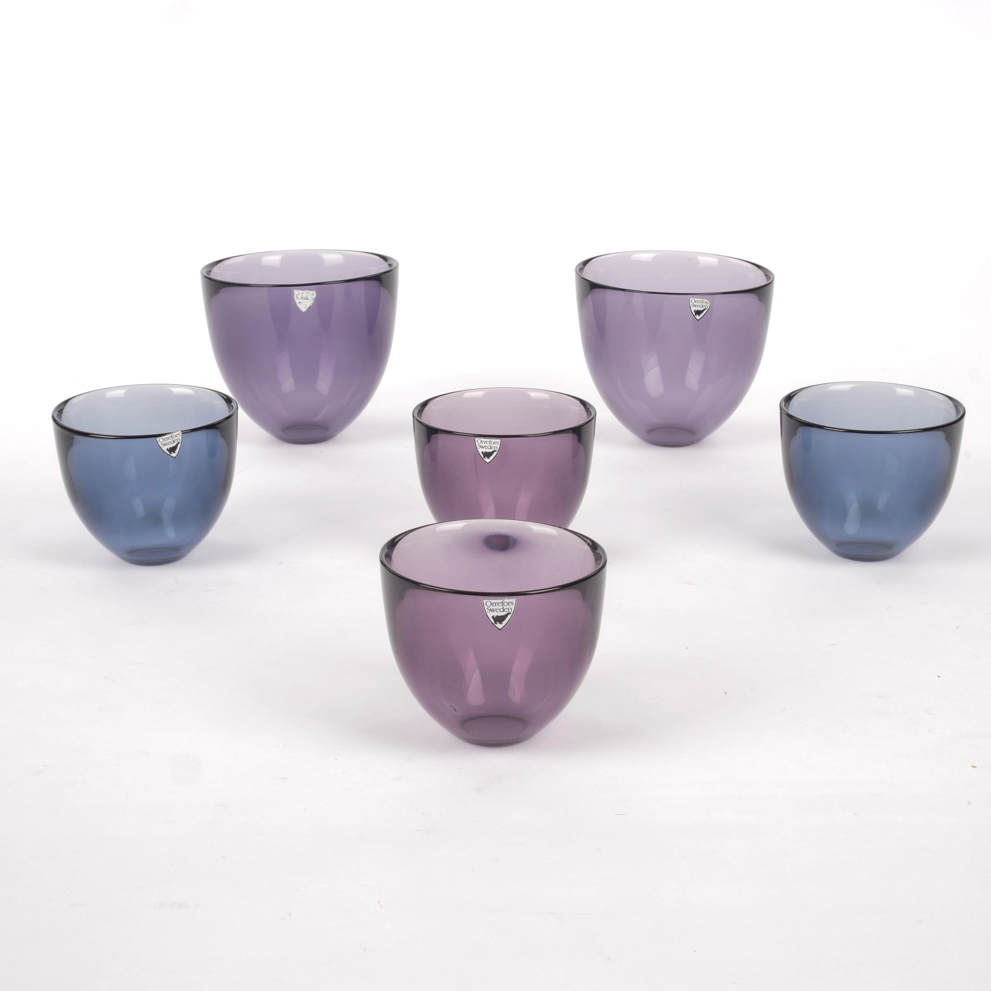 LENA BERGSTRÖM. Skålar, 6 st, "Pastillo", glas, Orrefors.