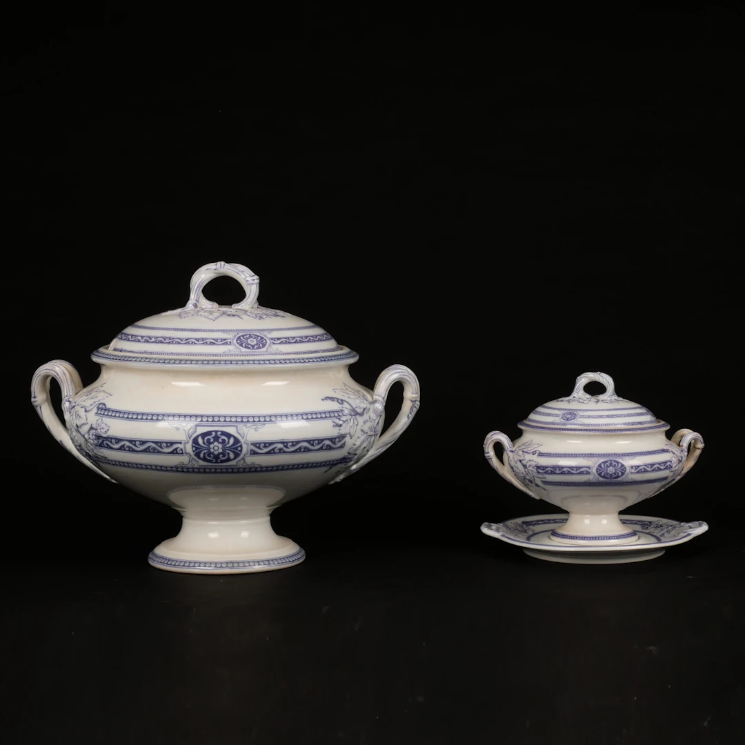 SOPPTERRIN OCH SÅSSKÅL, flintgods, 1800-tal.