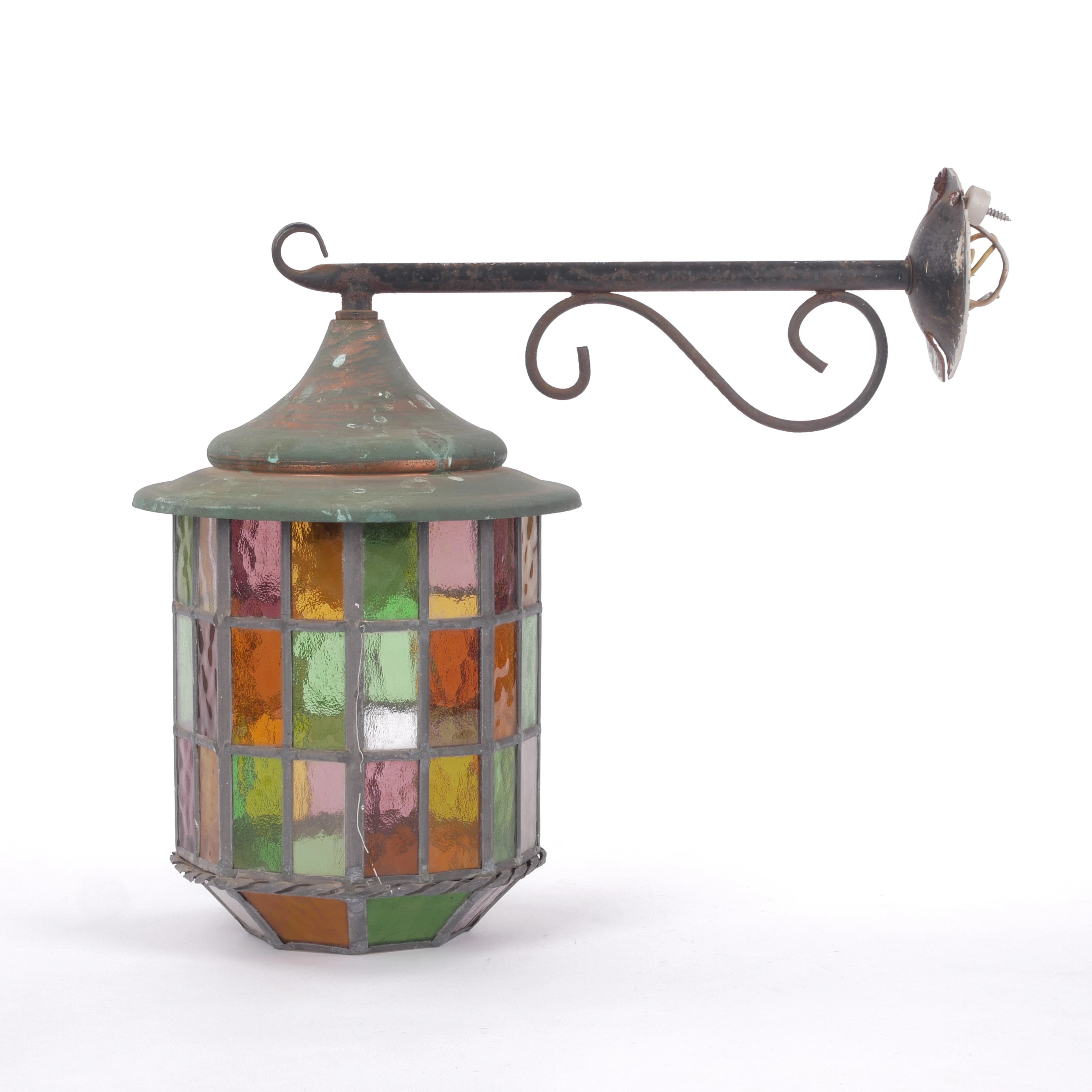 FASADLAMPA, färgat blyinfattat glas, 1900-talets mitt.