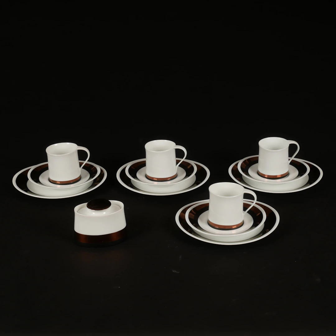 KAFFESERVIS, 9 delar, porslin, Bidosa, Spanien.
