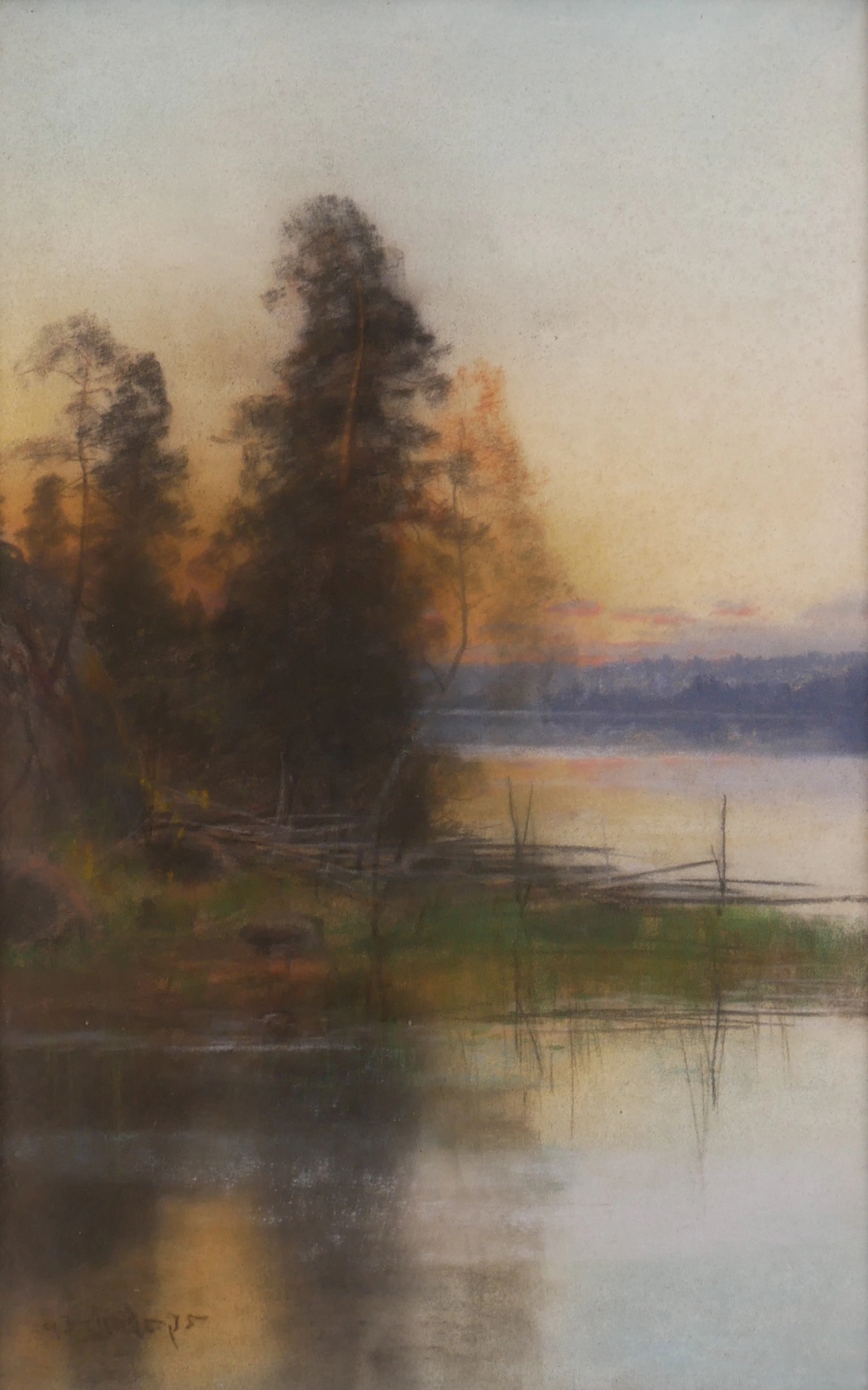 CARL BRANDT. Landskap med vatten och gärdesgård, pastell, signerad och daterad.