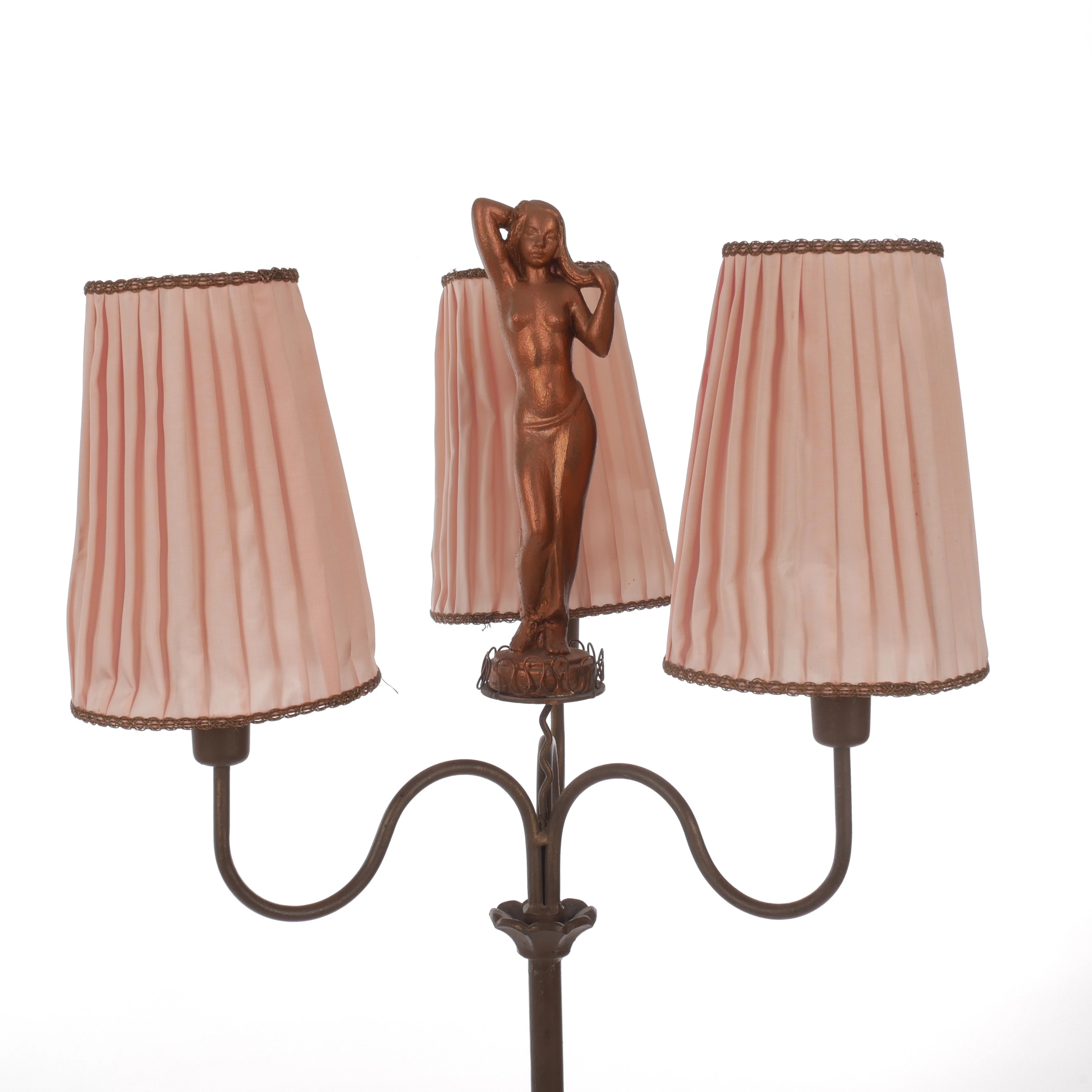 GOLVLAMPA, 3-armad, Art Deco, med kvinnofigur, 1930-tal.