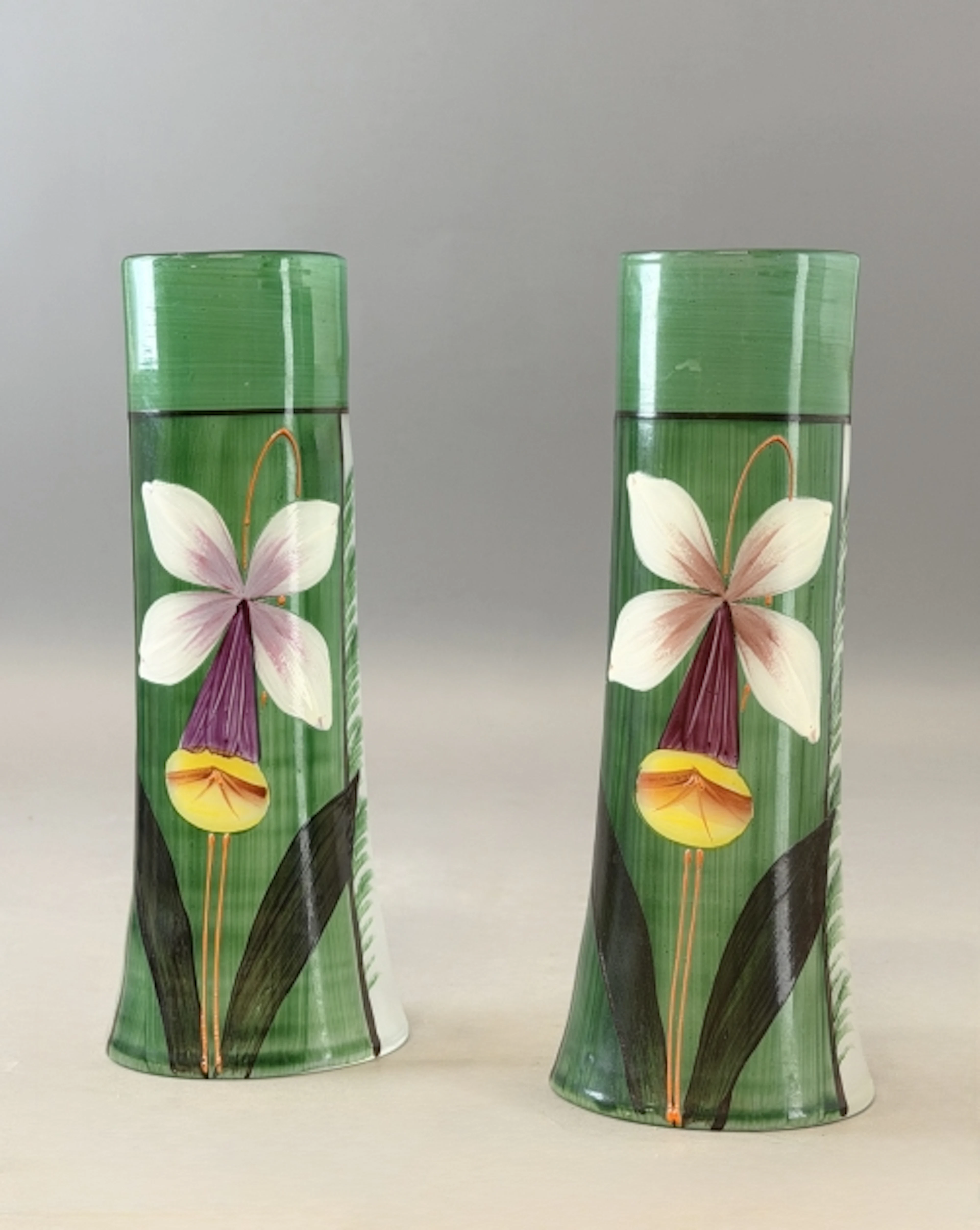 VASER, 1 par, blomsterdekor på glas, Jugend