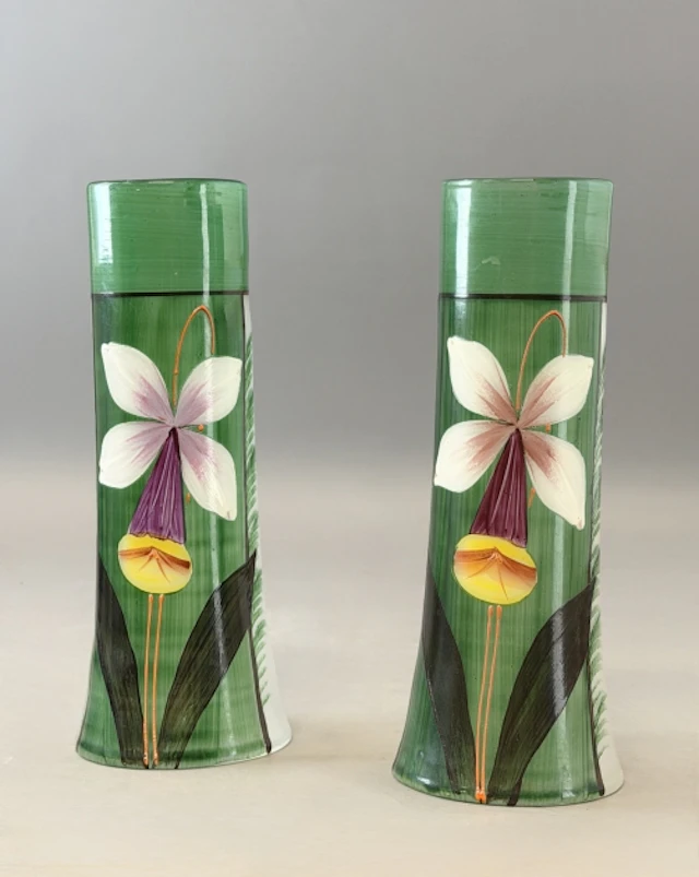 VASER, 1 par, blomsterdekor på glas, Jugend