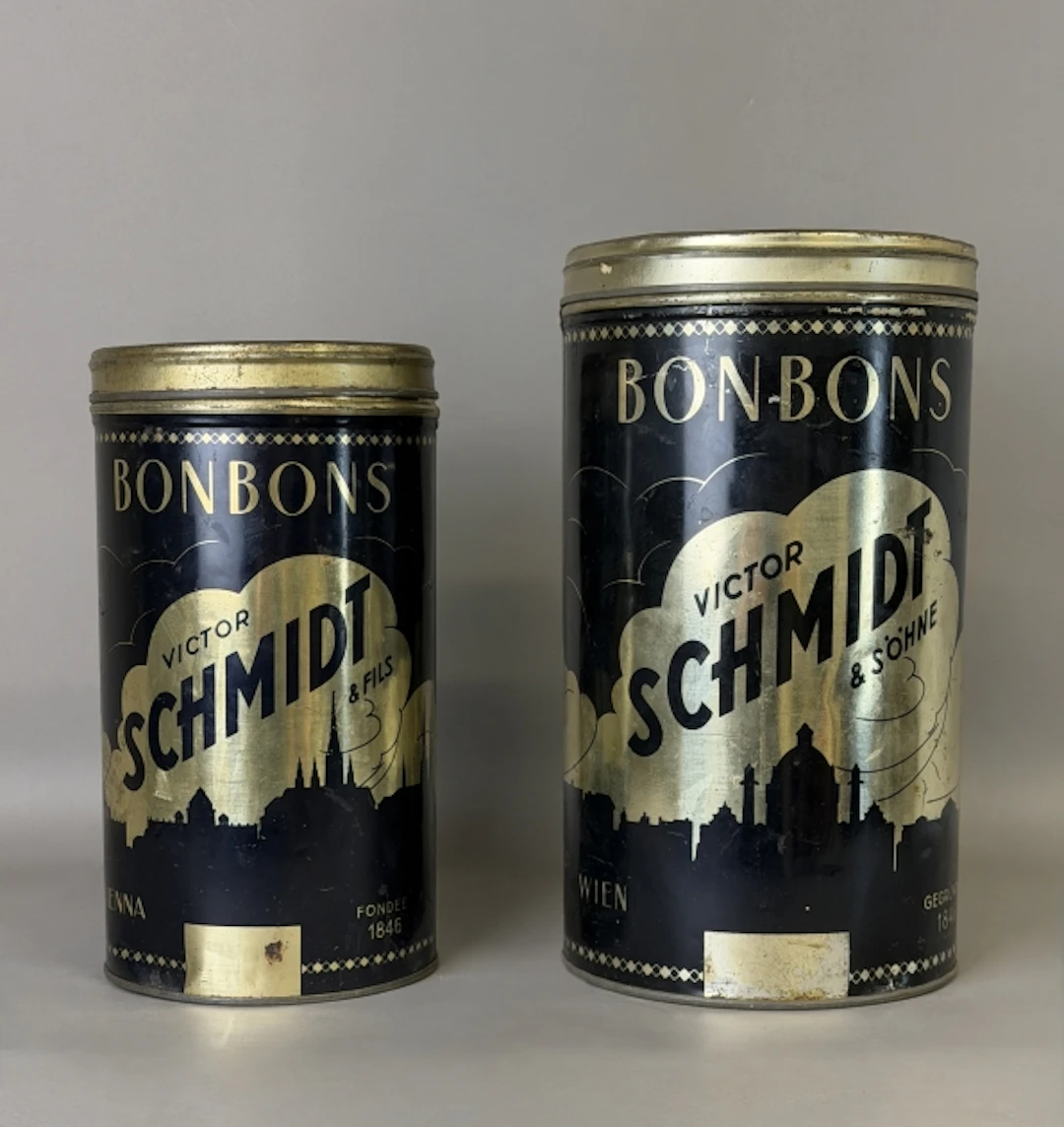 PLÅTBURKAR 2st, "Bonbons" Victor Schmidt & Söhne