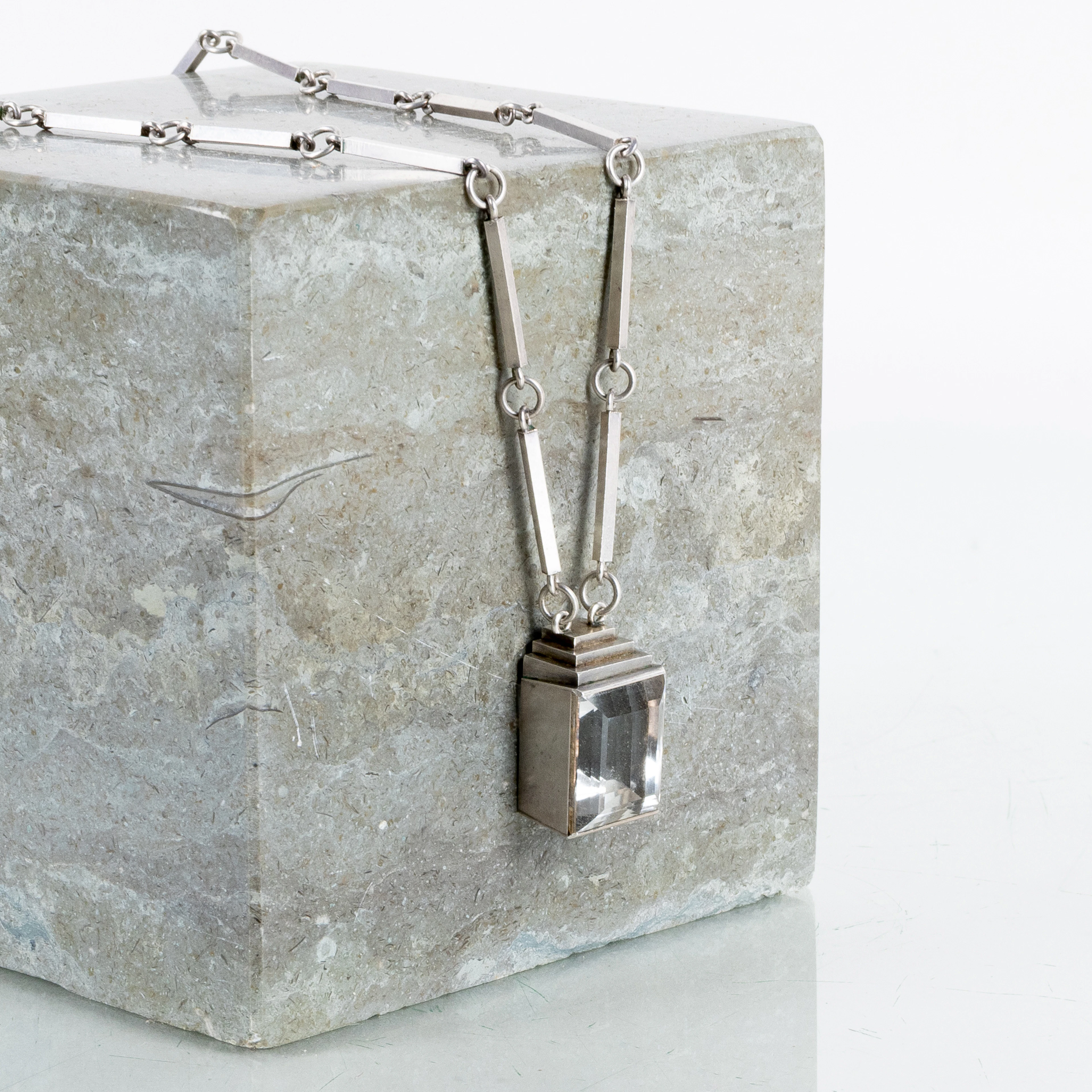 WIWEN NILSSON (1897-1974), carbonero de plata de ley con cristal de roca, Lund 1947