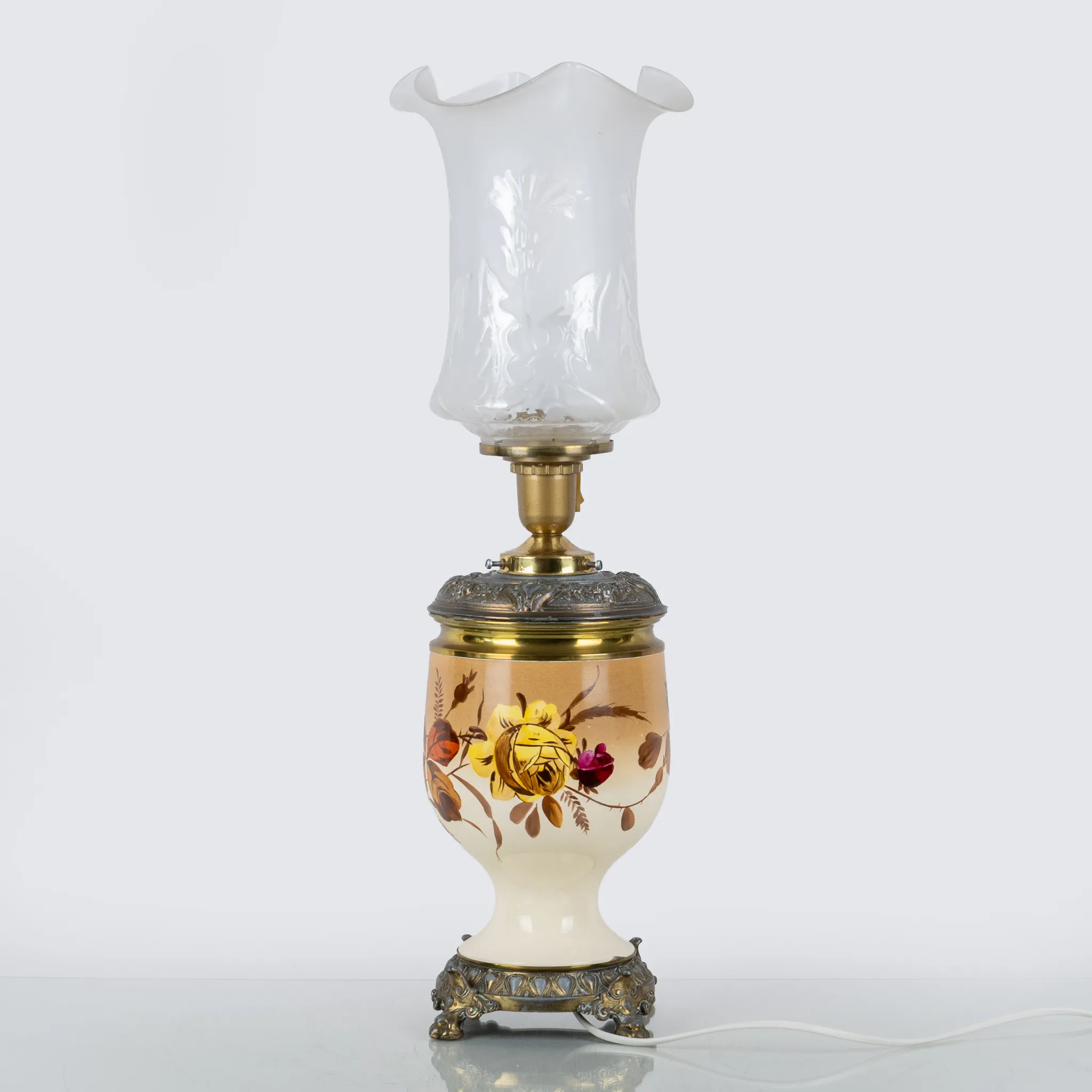 TABLE LAMP, cast iron and porcelain, turn of the century 1900