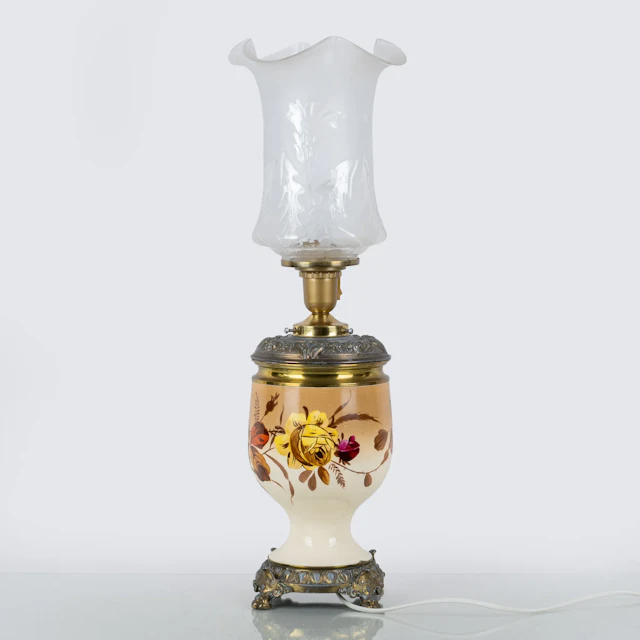 TABLE LAMP, cast iron and porcelain, turn of the century 1900