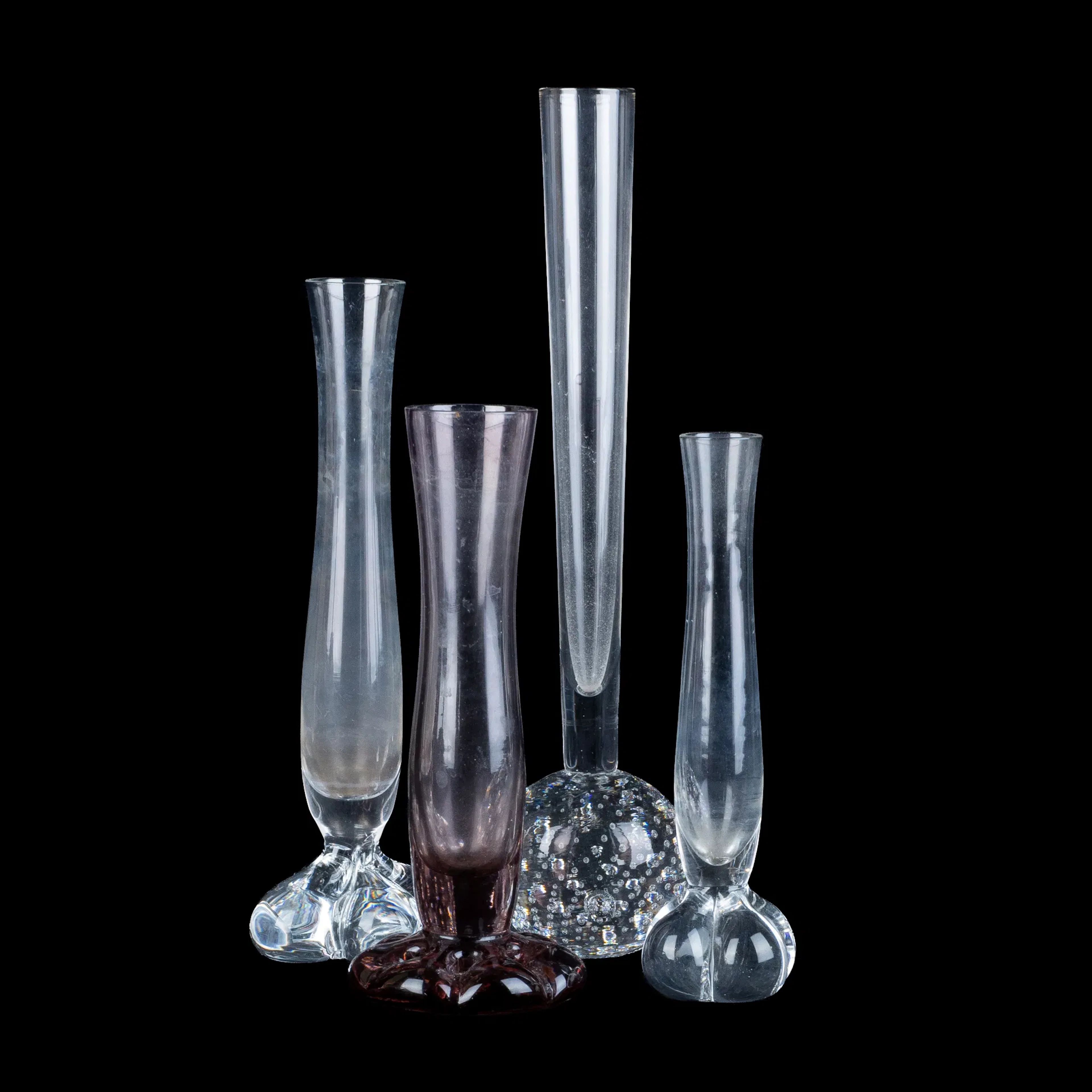 ORCHID VASES, 4 pcs, glass, mid-1900s