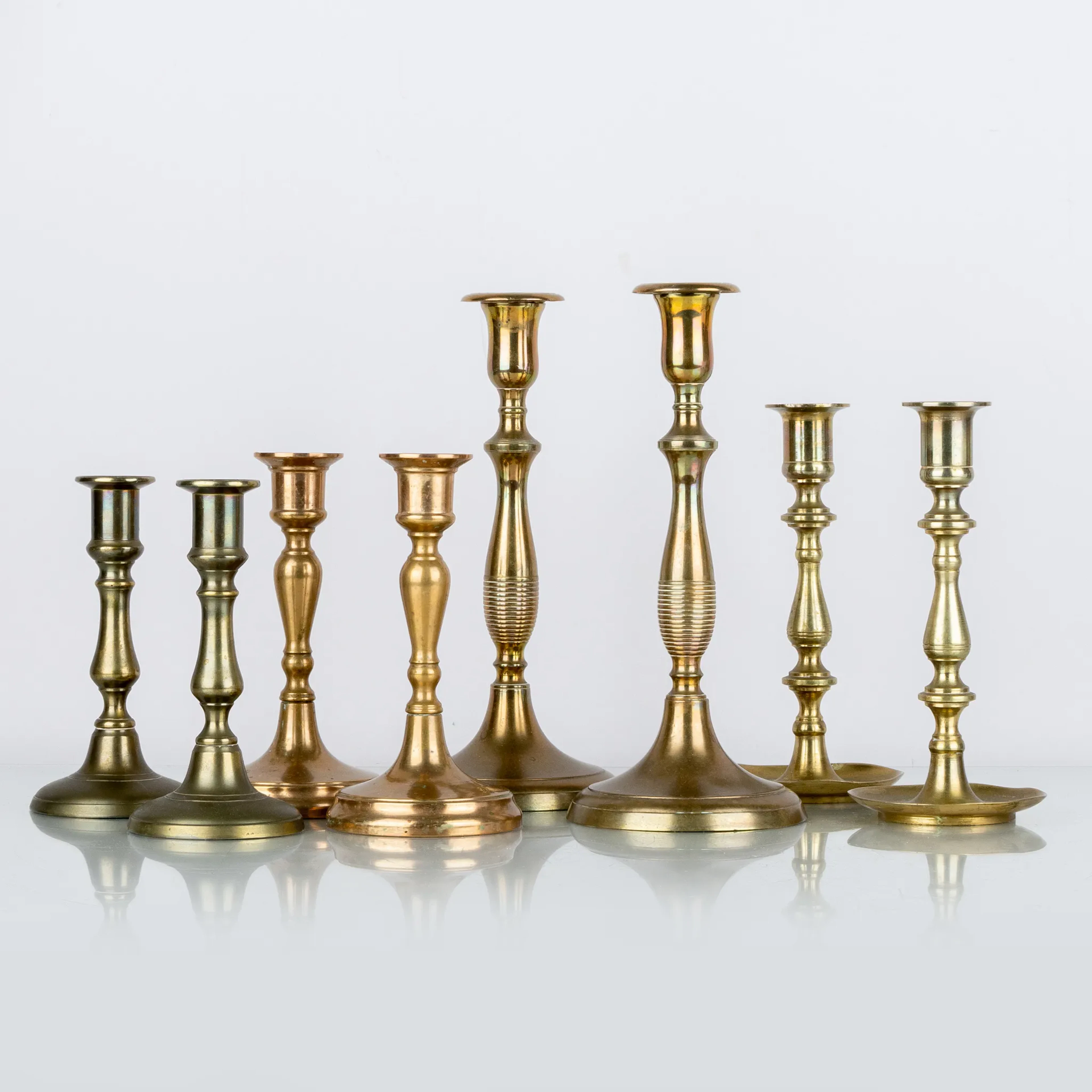 CANDELABROS, 4 pares, latón y mineral, incluyendo Bersbo, años 1900
