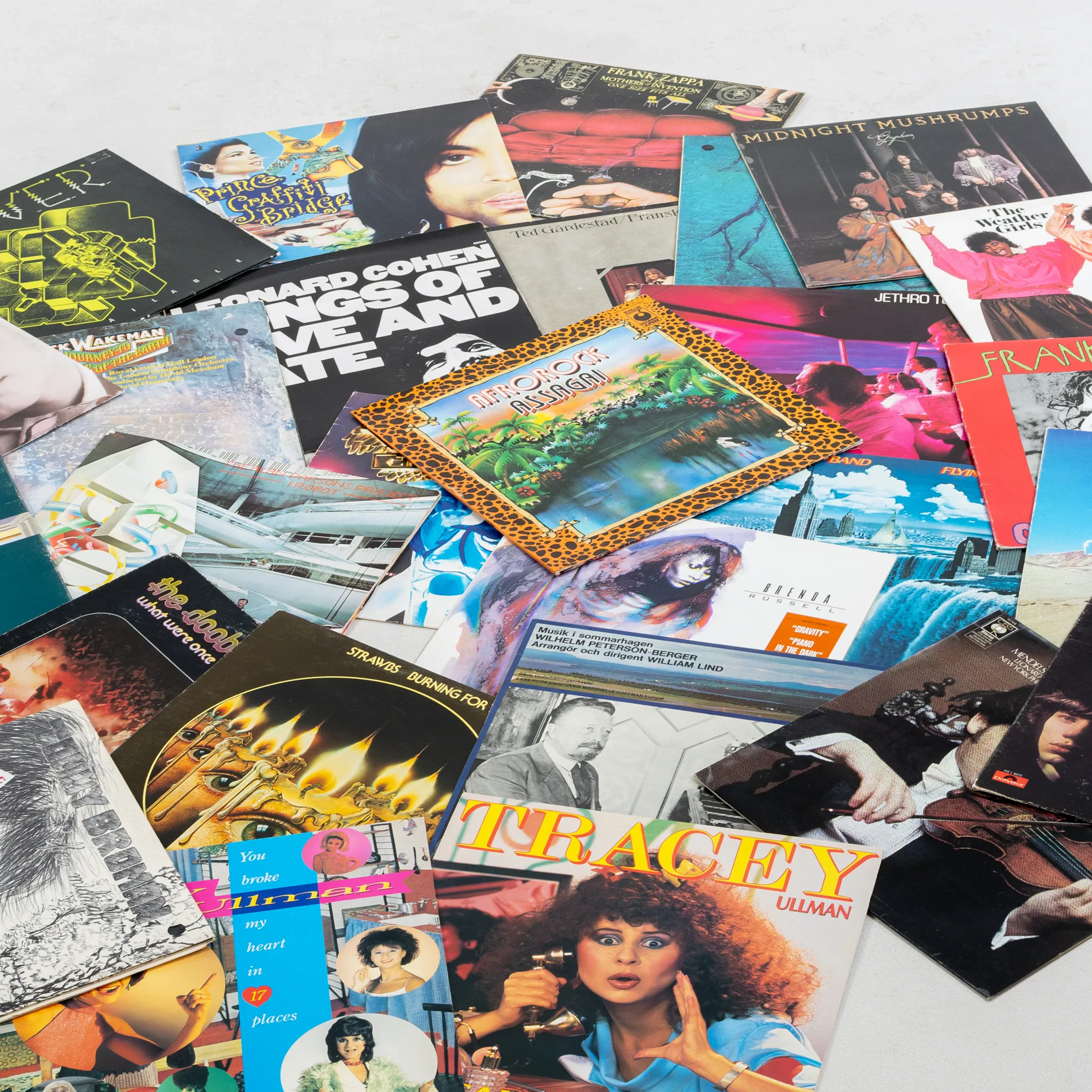 LP-SKIVOR, ca 55 st, bla Leonard Cohen, Ted Gärdestad, Frank Zappa, Prince mm