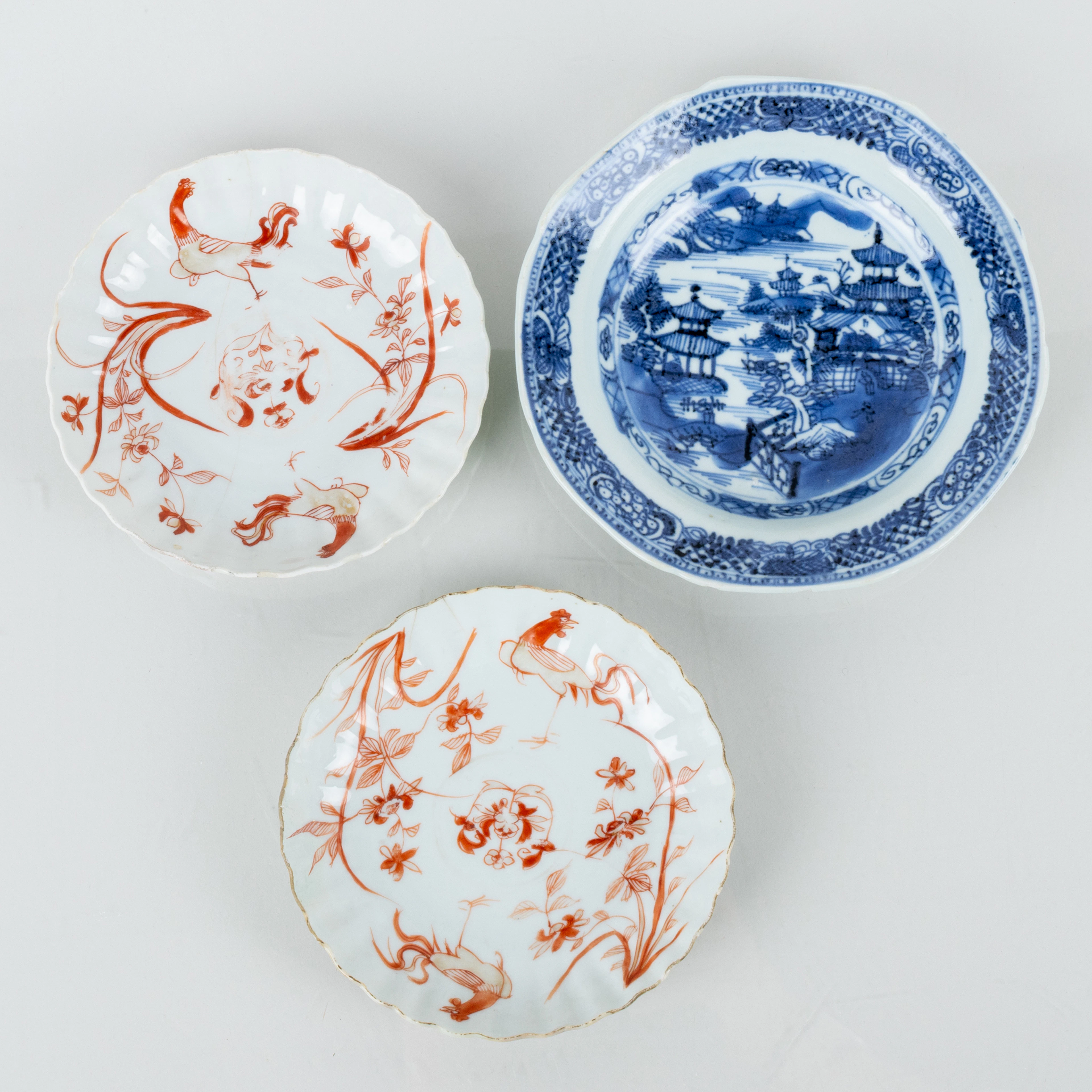 CUENCO DE PLATO, 3 piezas, porcelana, China, Qianlong (1736-1795)