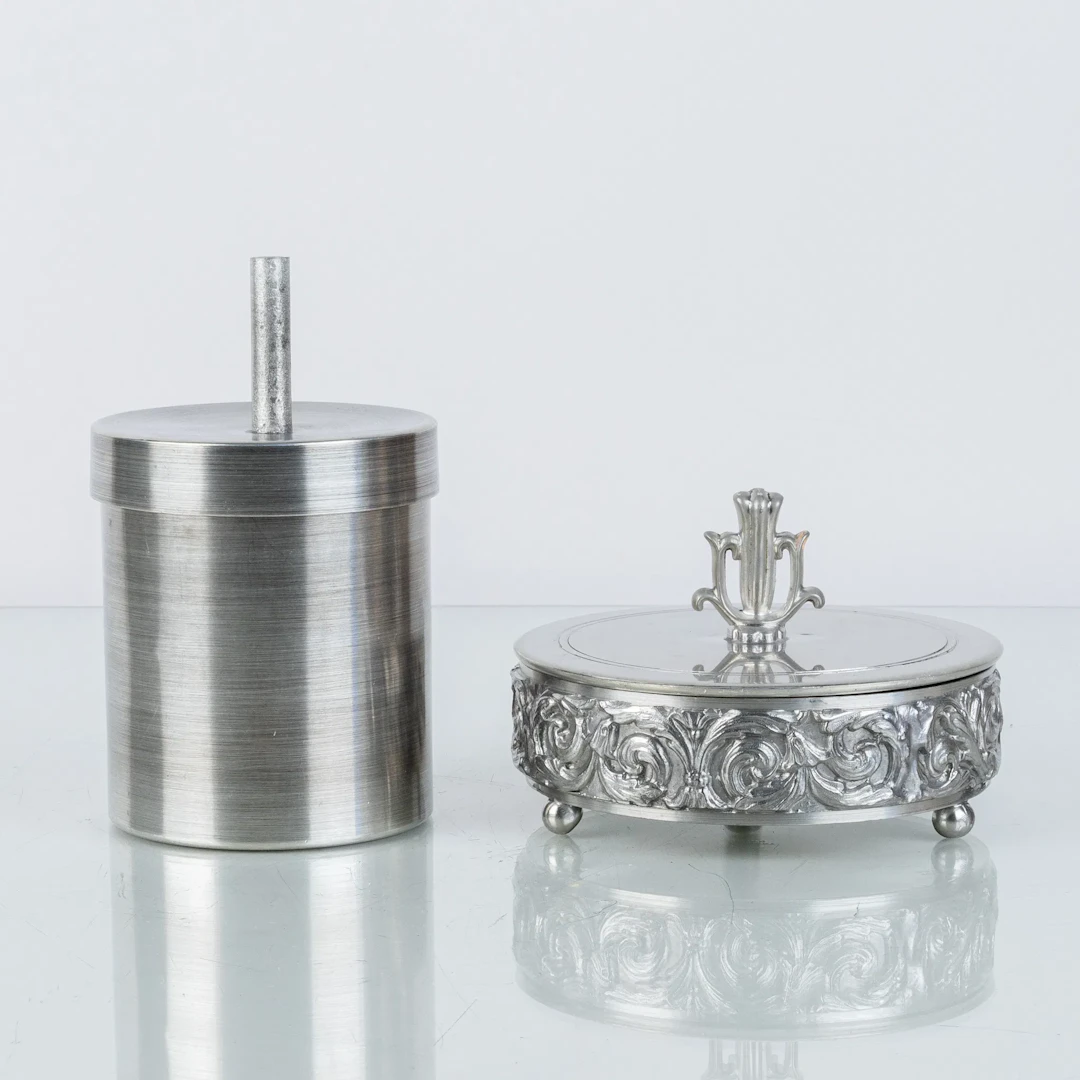 CAJAS DE RIZOS, 2 PIEZAS, PEWTER, 1900