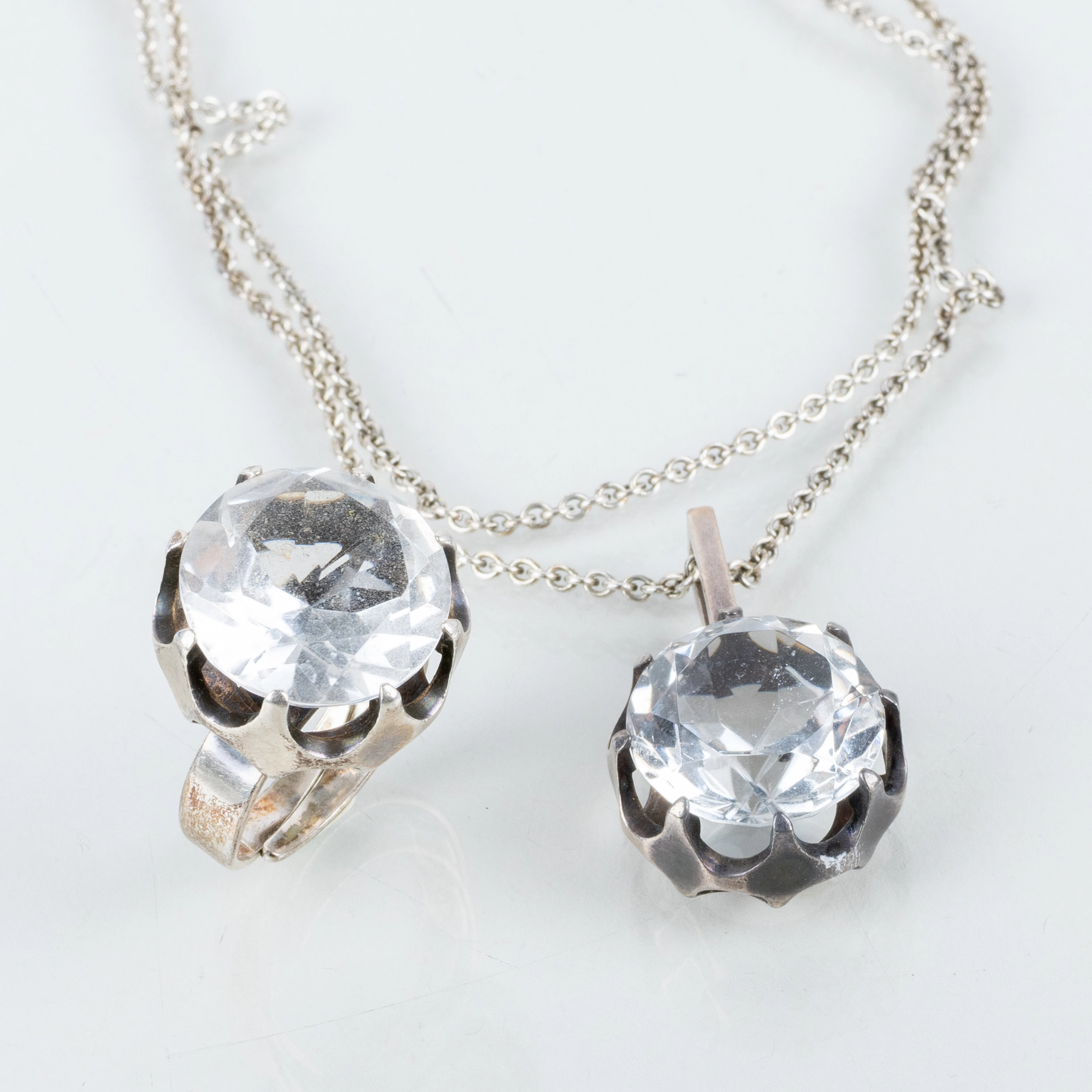 ANELLO E CIONDOLO, argento sterling, con cristallo di roccia, BEH, Swedesign, blu 1975