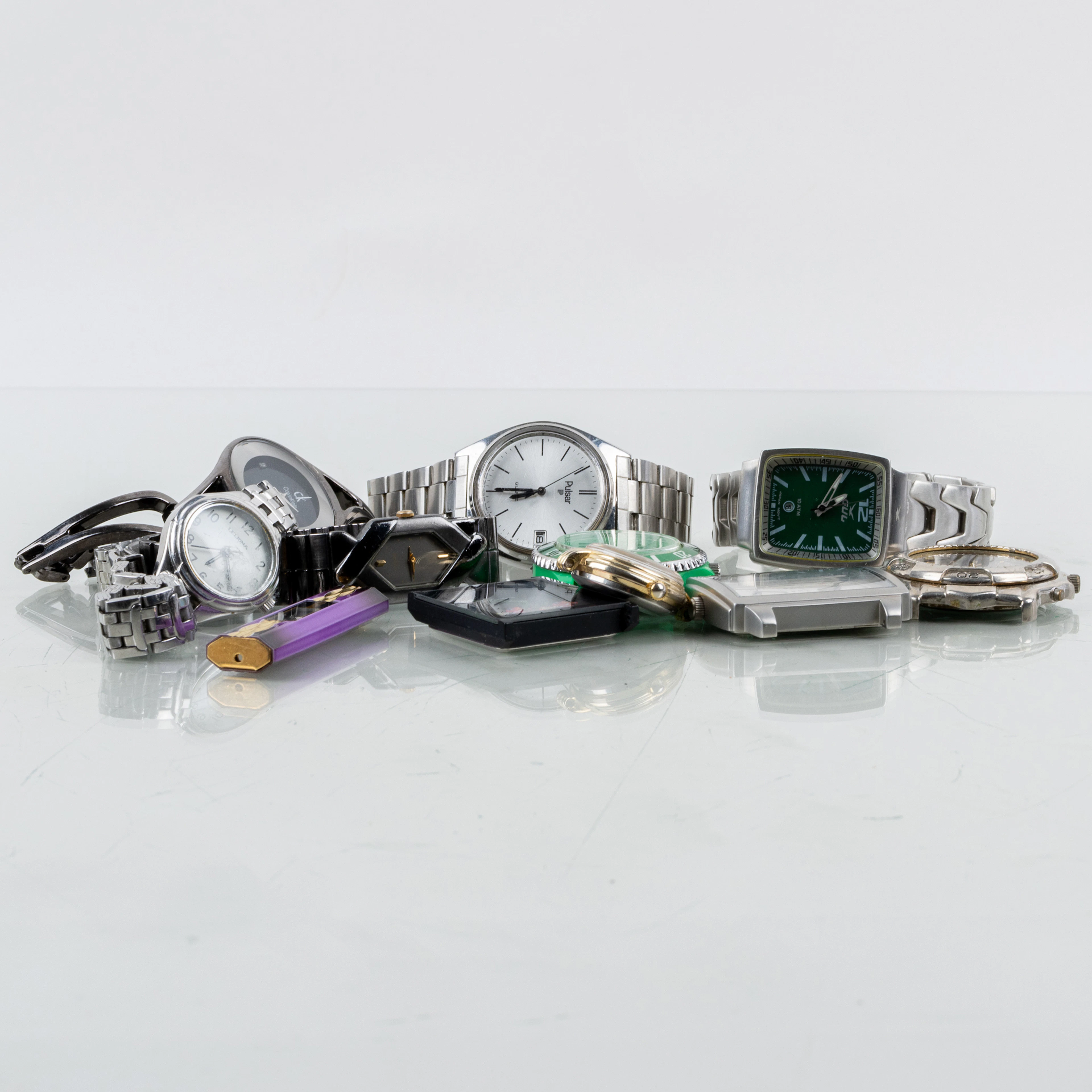 MONTRES-BRACELETS, 10 pièces, métal, bleu Moretime, Pulsar, Calvin Klein, Regal