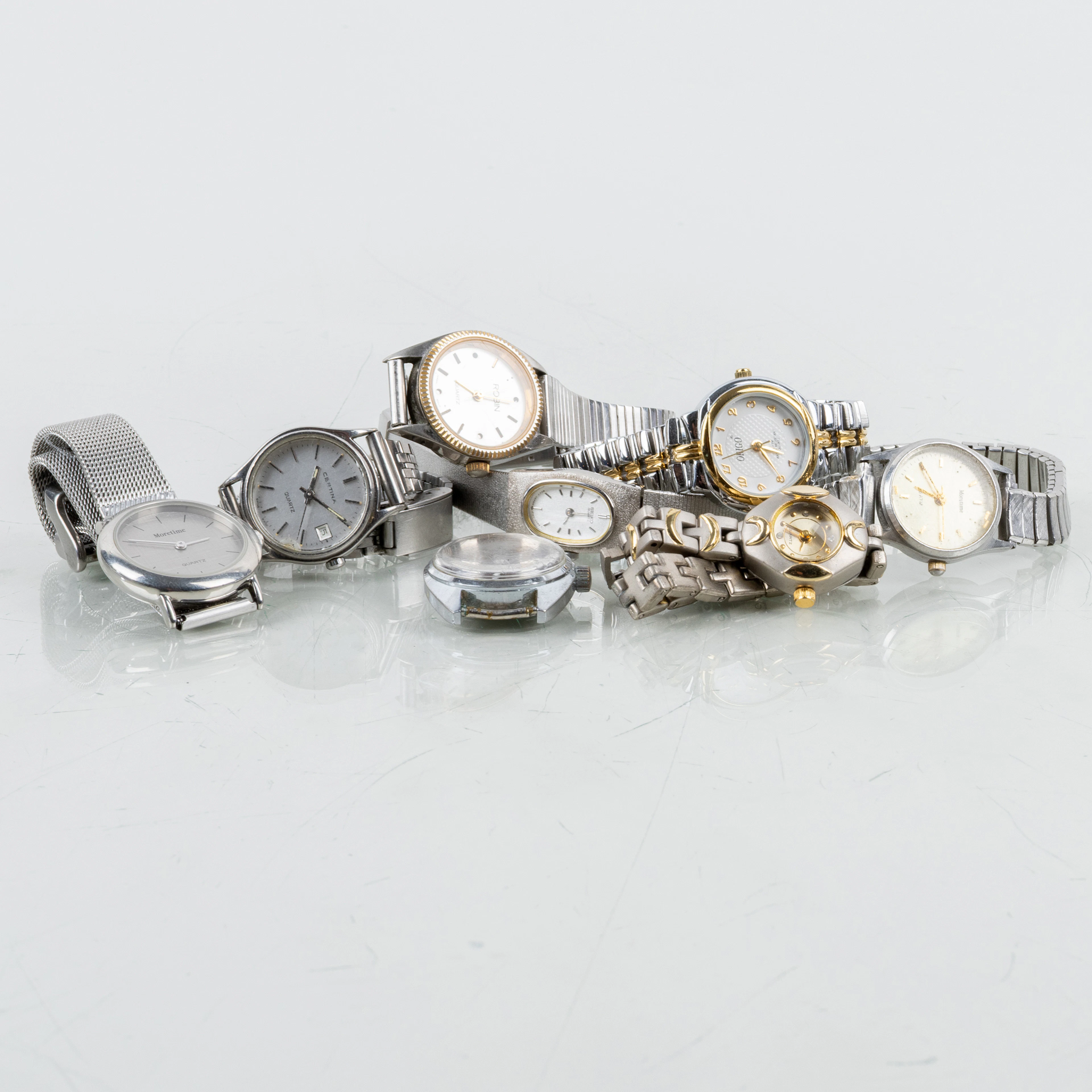 COLECCIÓN DE RELOJES DE PULSERA, 8 piezas, metal, entre otros. Moretime, Certina, Origo, 1900s