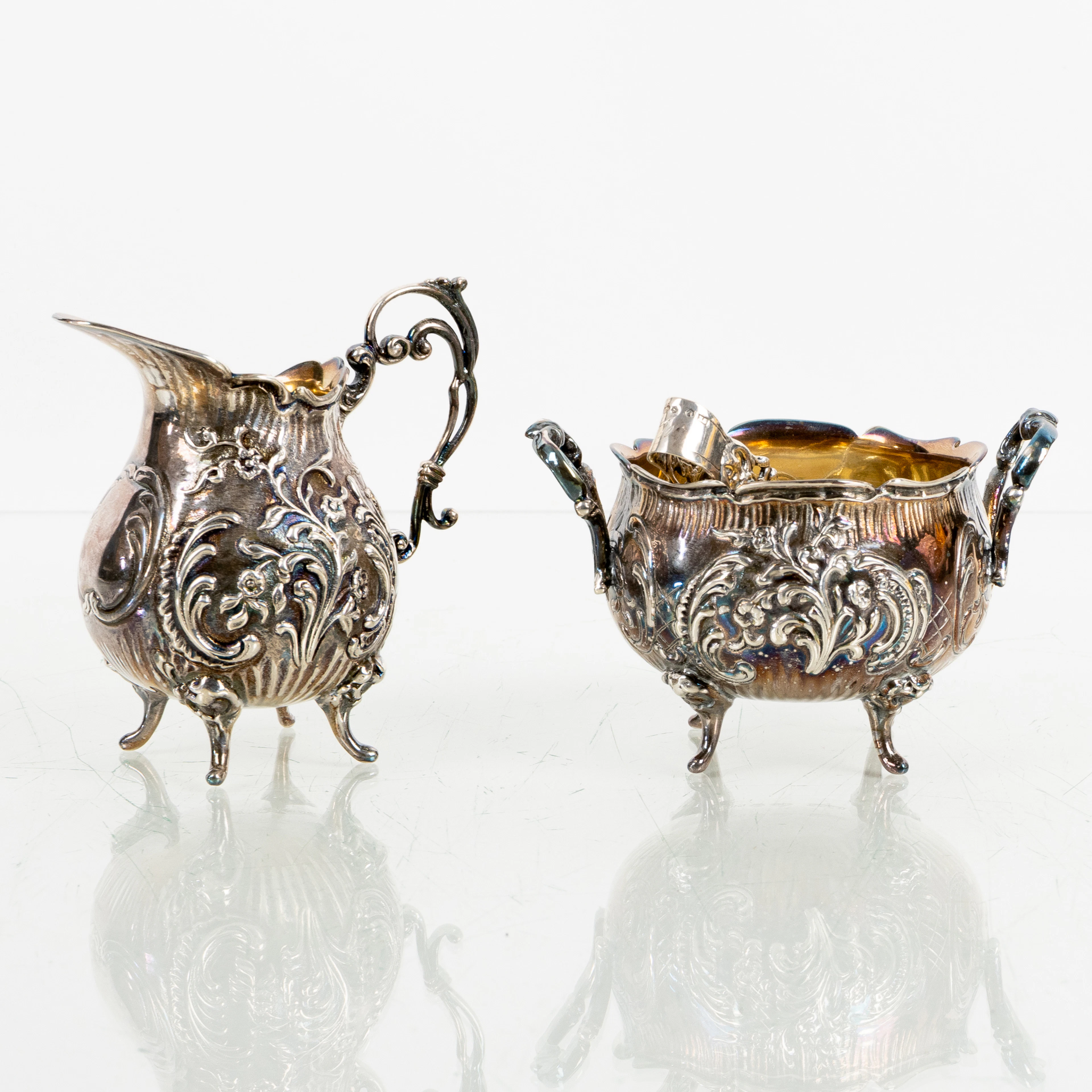 ZUCKERDOSE UND SAHNEKÄNNCHEN, Silber, GEWE, 1954, Gesamtgewicht ca. 310 g