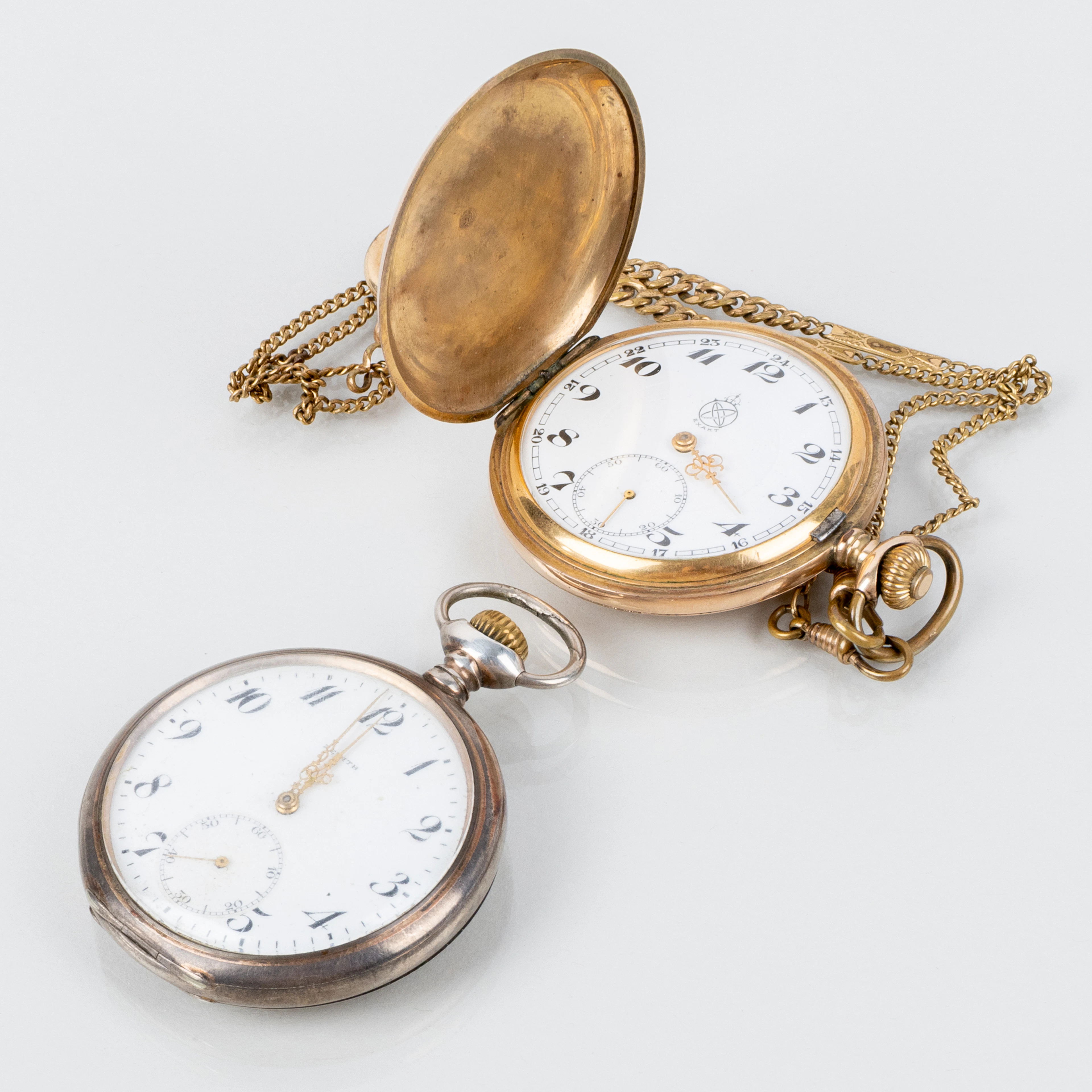 MONTRES DE POCHE, 2 pièces, double argent et or, Zenith bleu, années 1800/1900