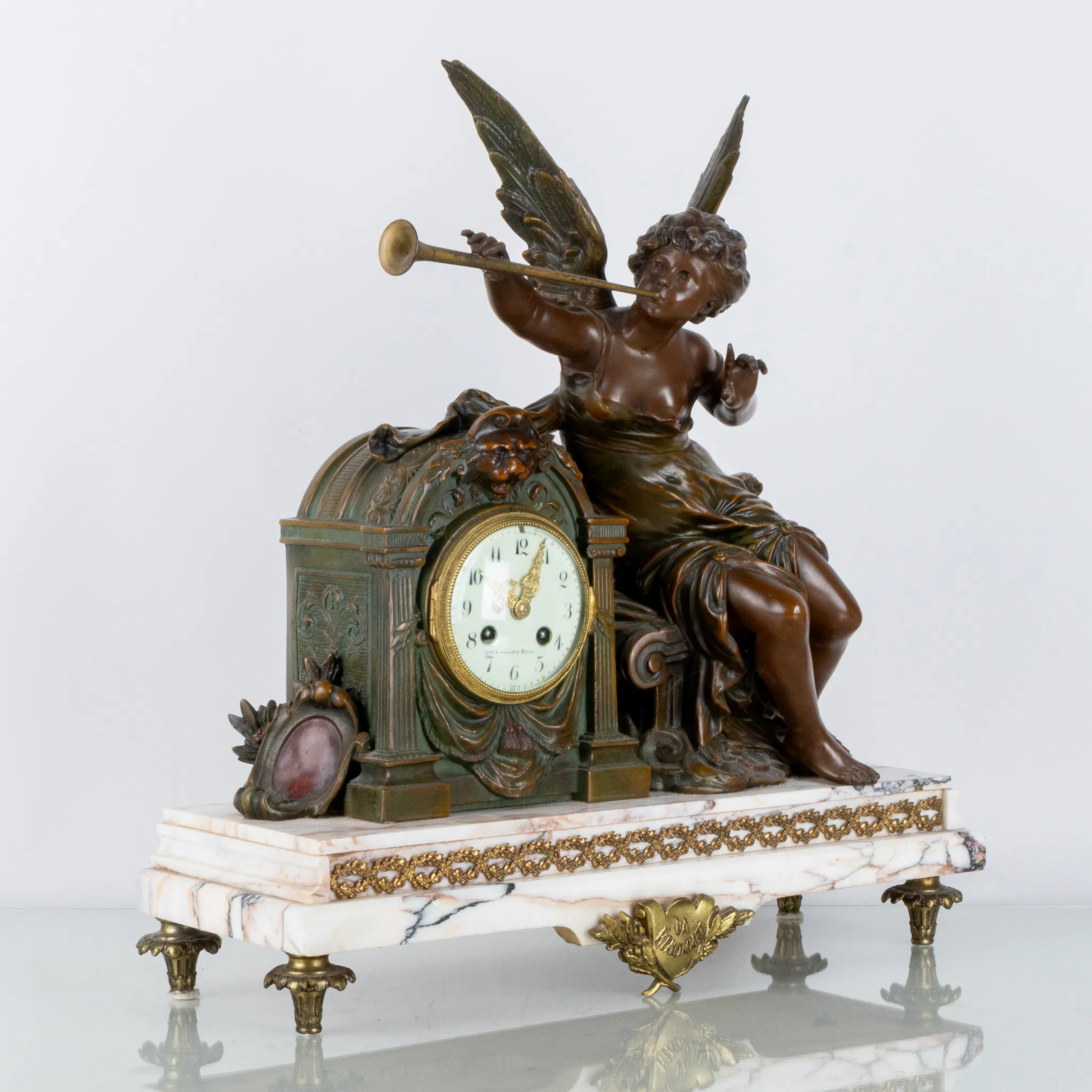 PÉNDULO TABLE, mármol y bronce, GW Linderoth, estilo Luis XVI, siglos XIX/XIX