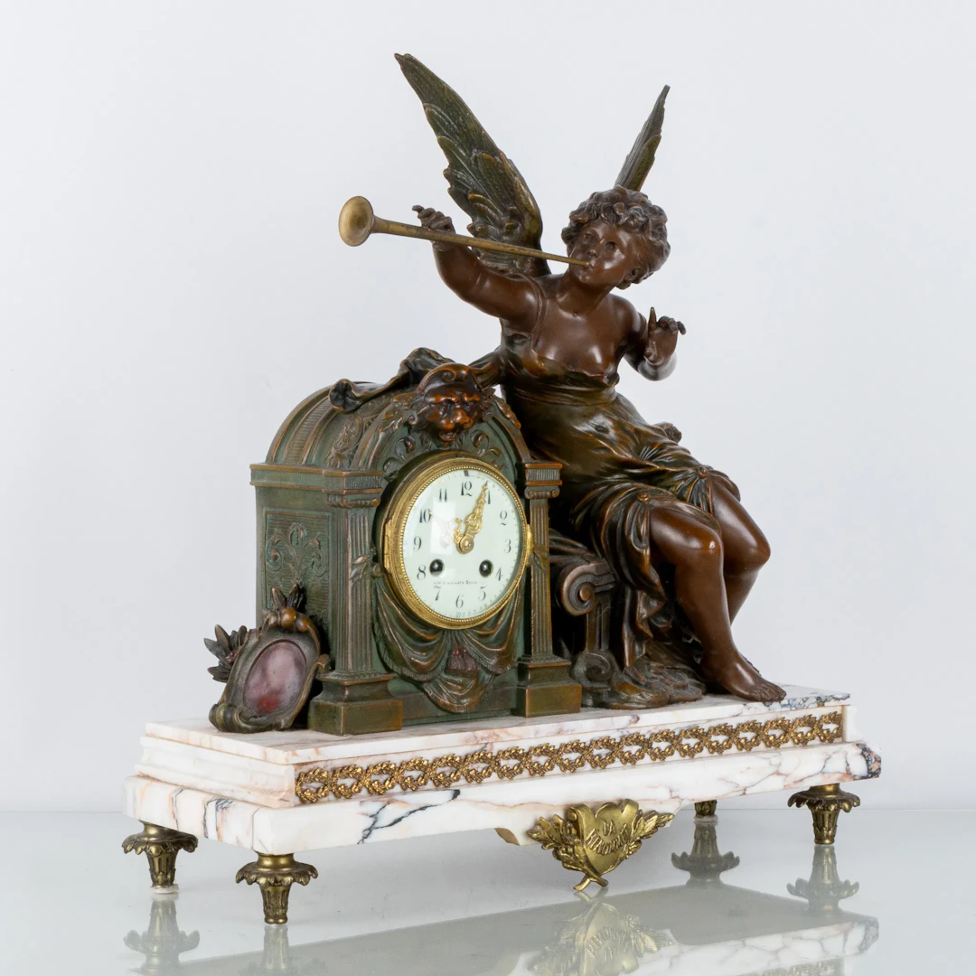 PÉNDULO TABLE, mármol y bronce, GW Linderoth, estilo Luis XVI, siglos XIX/XIX