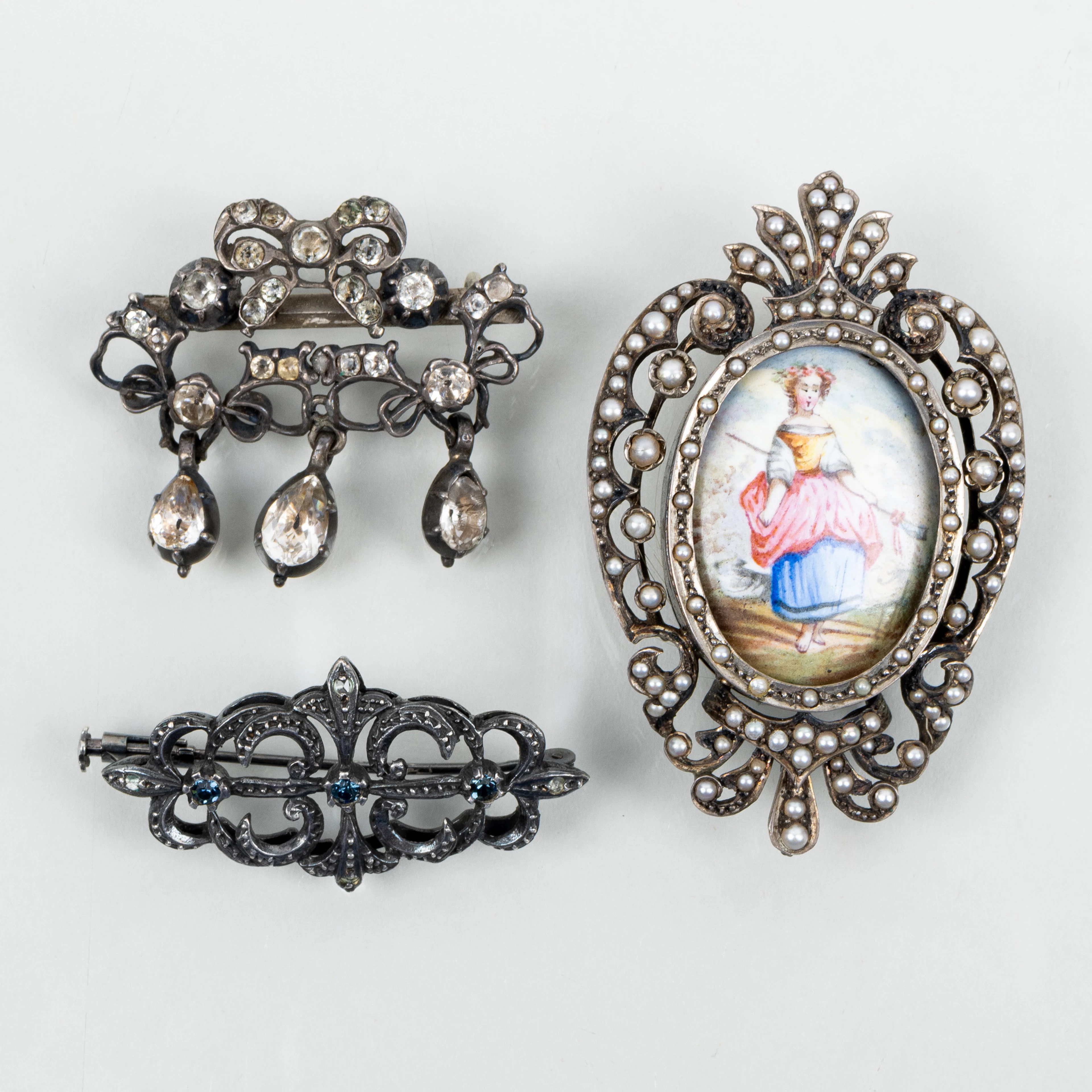 BROCHES, 3 piezas, plata, 1800/1900
