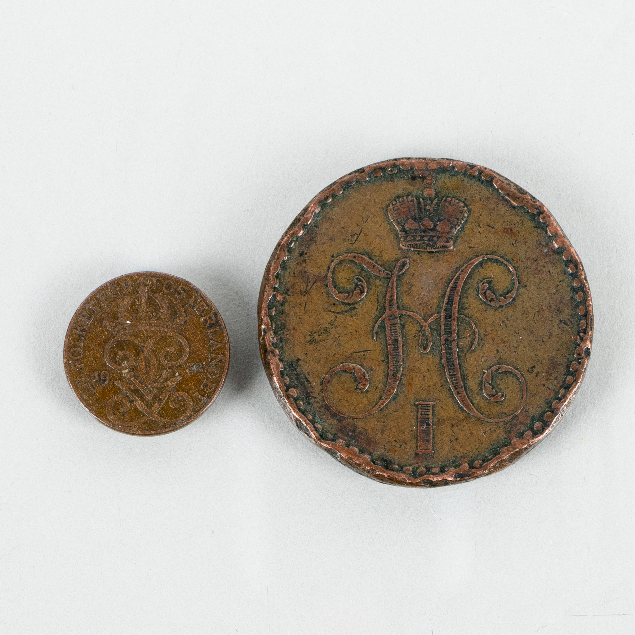 COINS, 2 pcs, copper, blue 2 kopecks Russia 1840