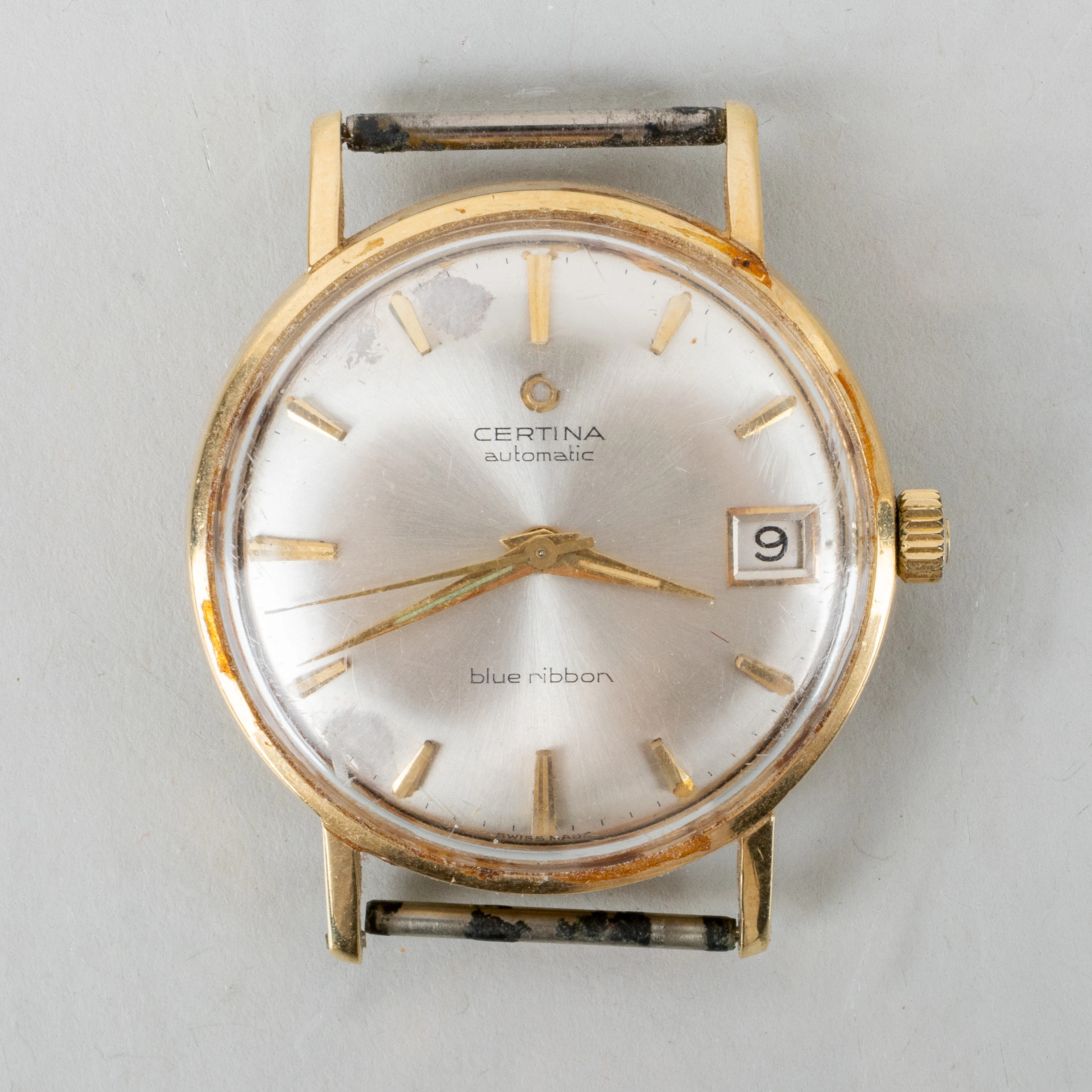 RELOJ DE PULSERA MASCULINO, oro 14 quilates, Certina, Cinta azul, siglo XX