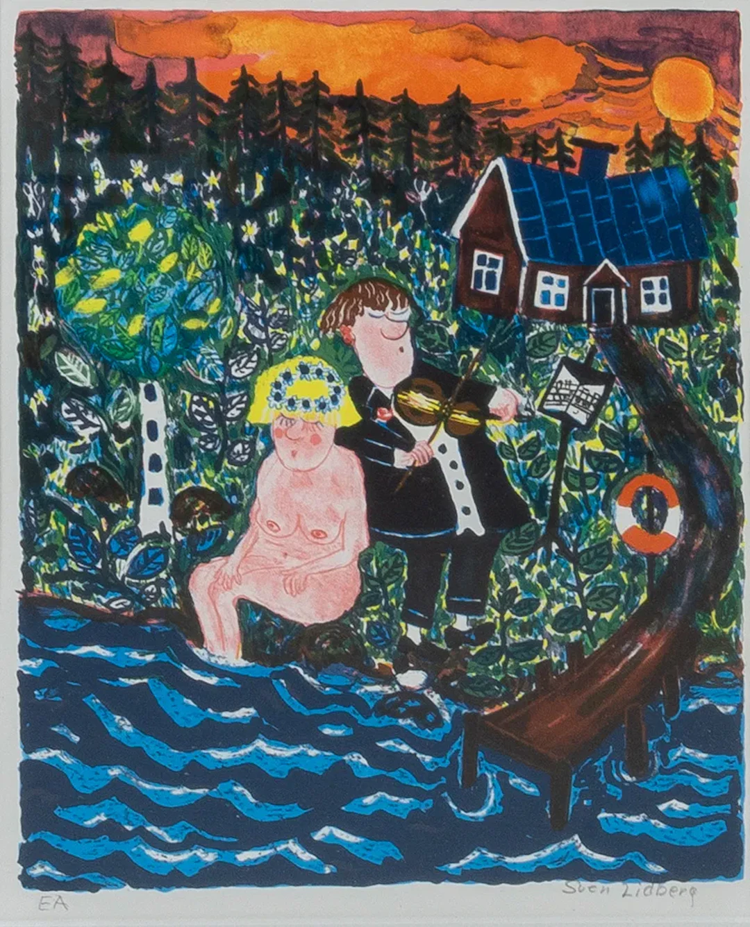 SVEN LIDBERG (1929-2009), hand-coloured colour lithography, proof print