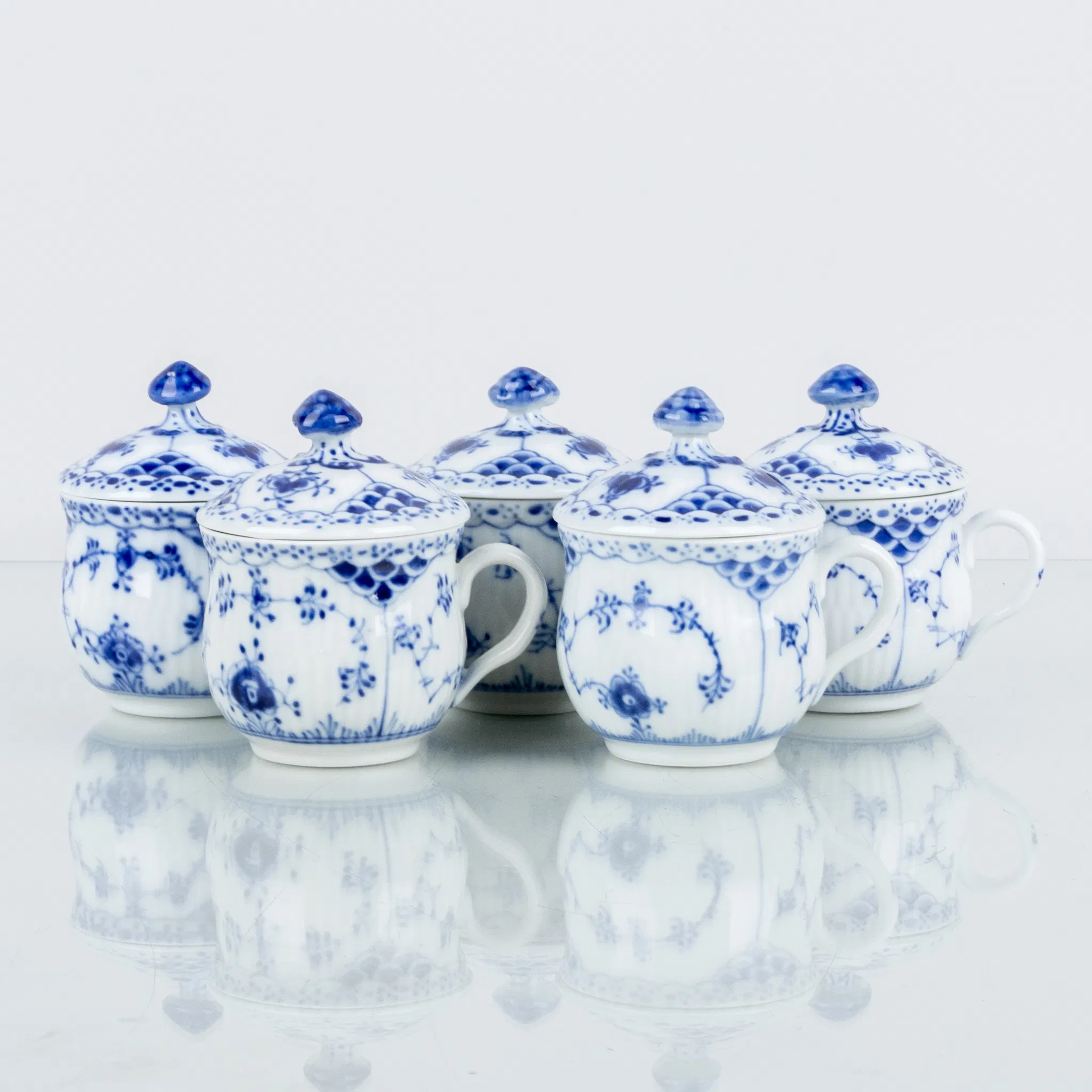 ROYAL COPENHAGEN, 5 cream cups, porcelain, "Blue Fluted", no 743-744, Denmark