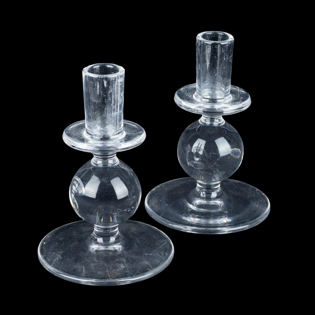 NILS LANDBERG, 1 par, candelabros de cristal, Orrefors, firmado