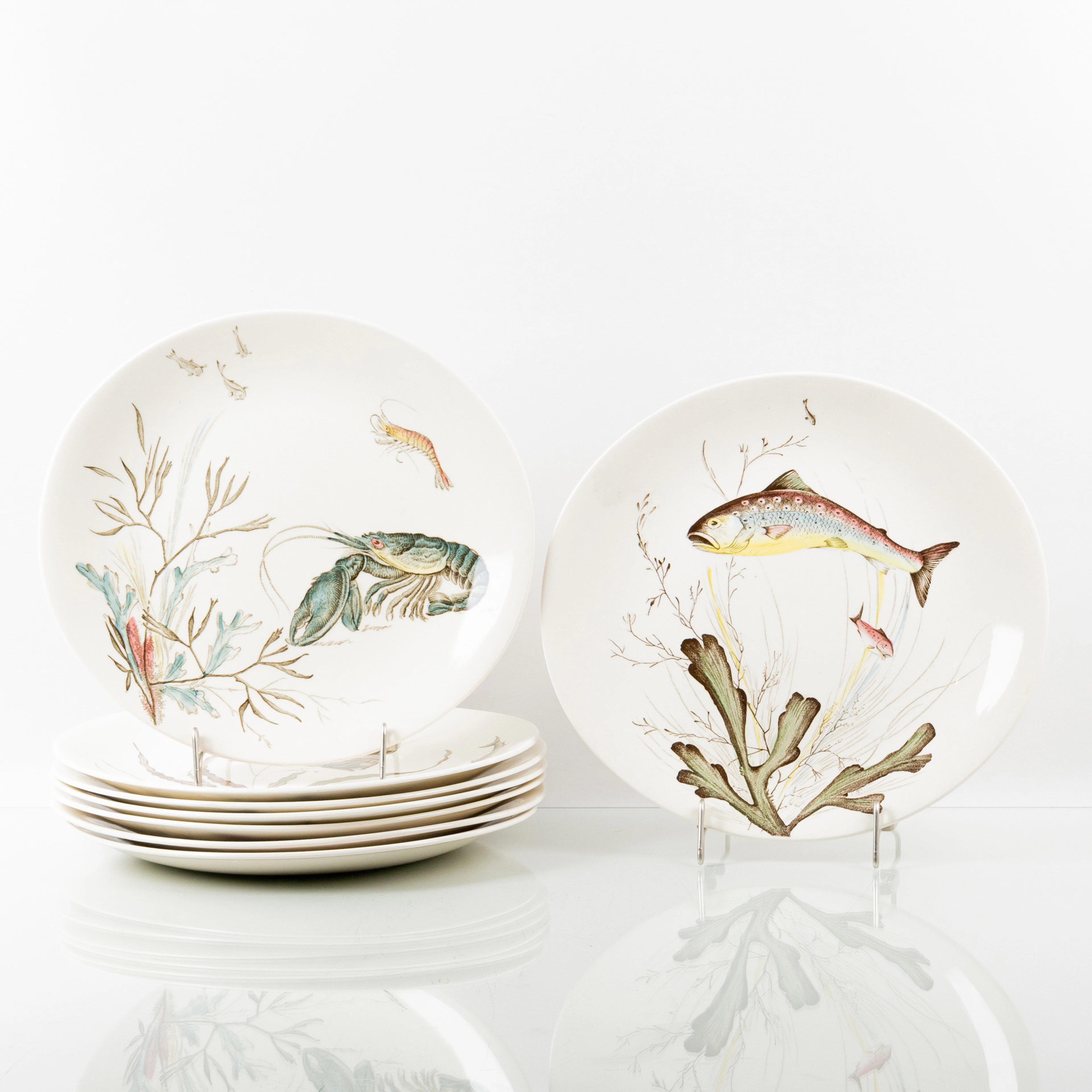 PIATTI DI PESCE, 8 pezzi, ceramica in selce, Johnson Bros, Inghilterra, metà del 1900