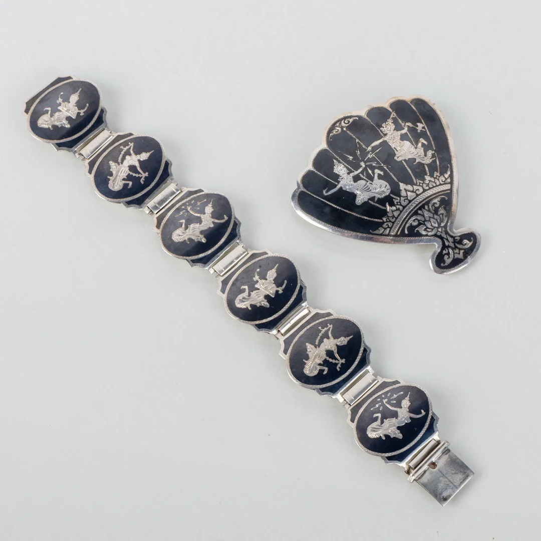 BRACELETS AND BROOCHES, sterling silver, Siam, the second half of the 20th century
