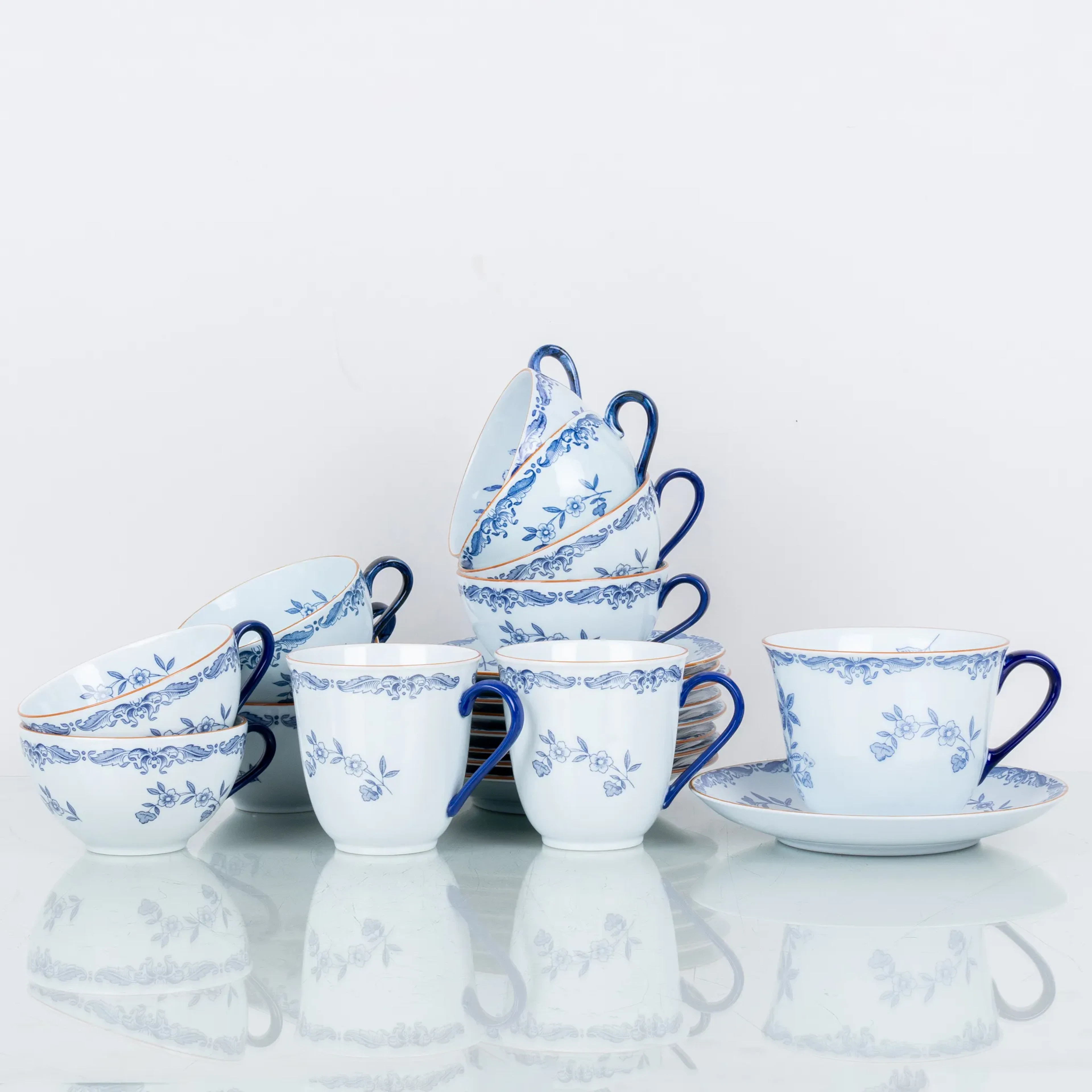 TAZAS DE TÉ Y CAFÉ CON PLATOS, 12 piezas, porcelana, "Ostindia", Rörstrand